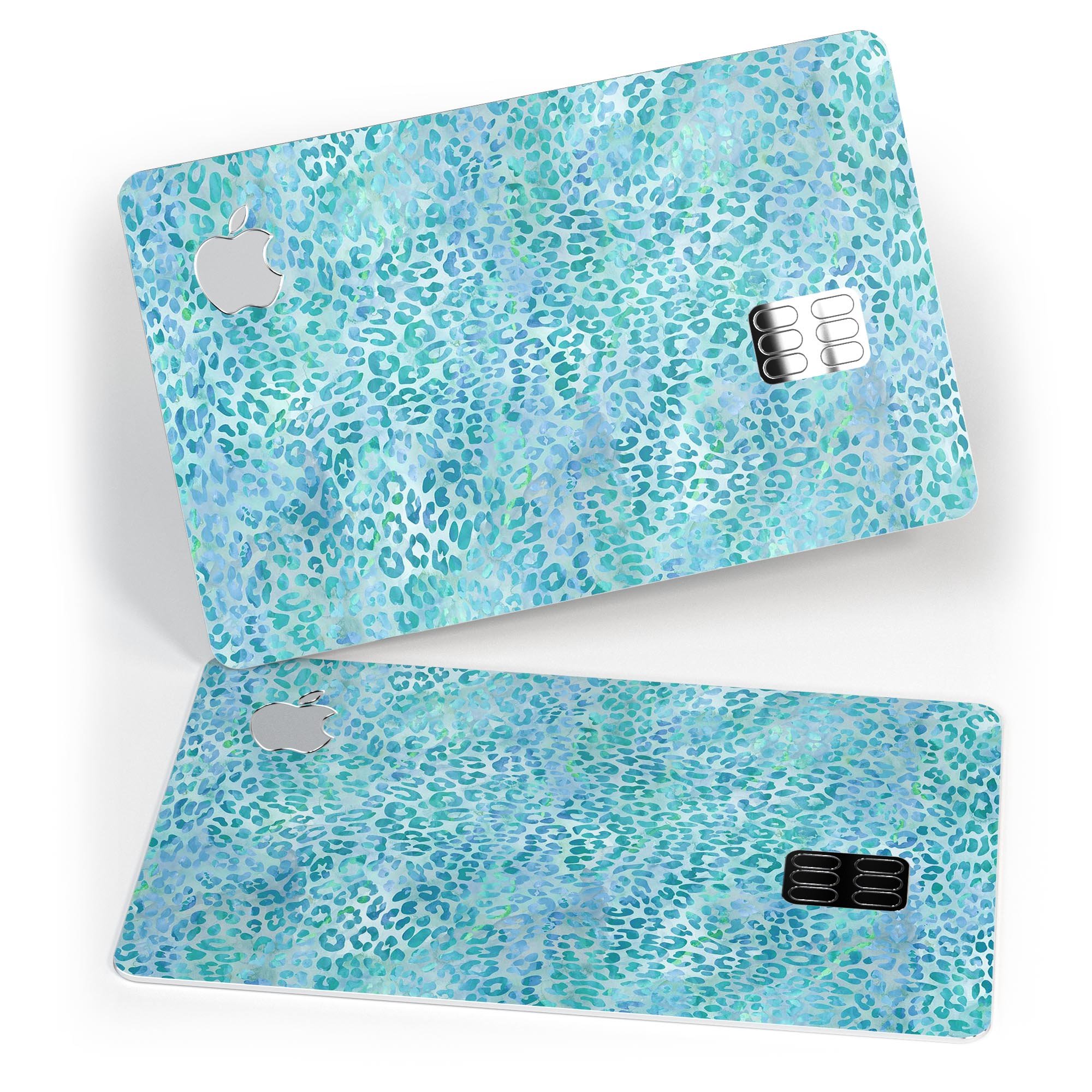 Aqua Watercolor Leopard Pattern skin for Apple Card, showcasing vibrant colors and stylish design.