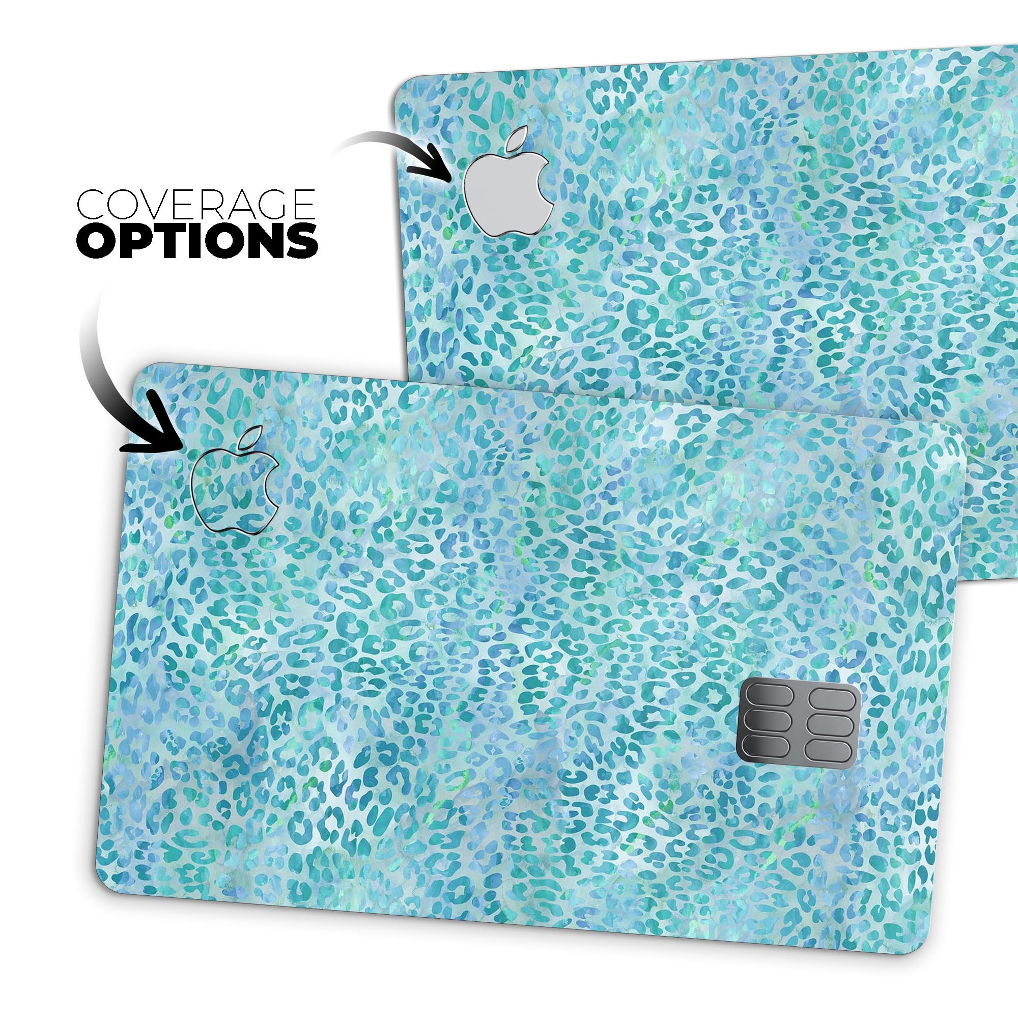 Aqua Watercolor Leopard Pattern skin for Apple Card, showcasing vibrant colors and stylish design.