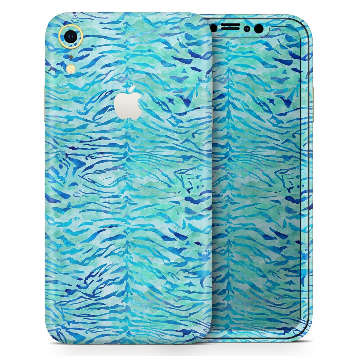 Aqua Watercolor Tiger Pattern Skin-Kit for Apple iPhone XR and XS, showcasing vibrant colors and unique design.