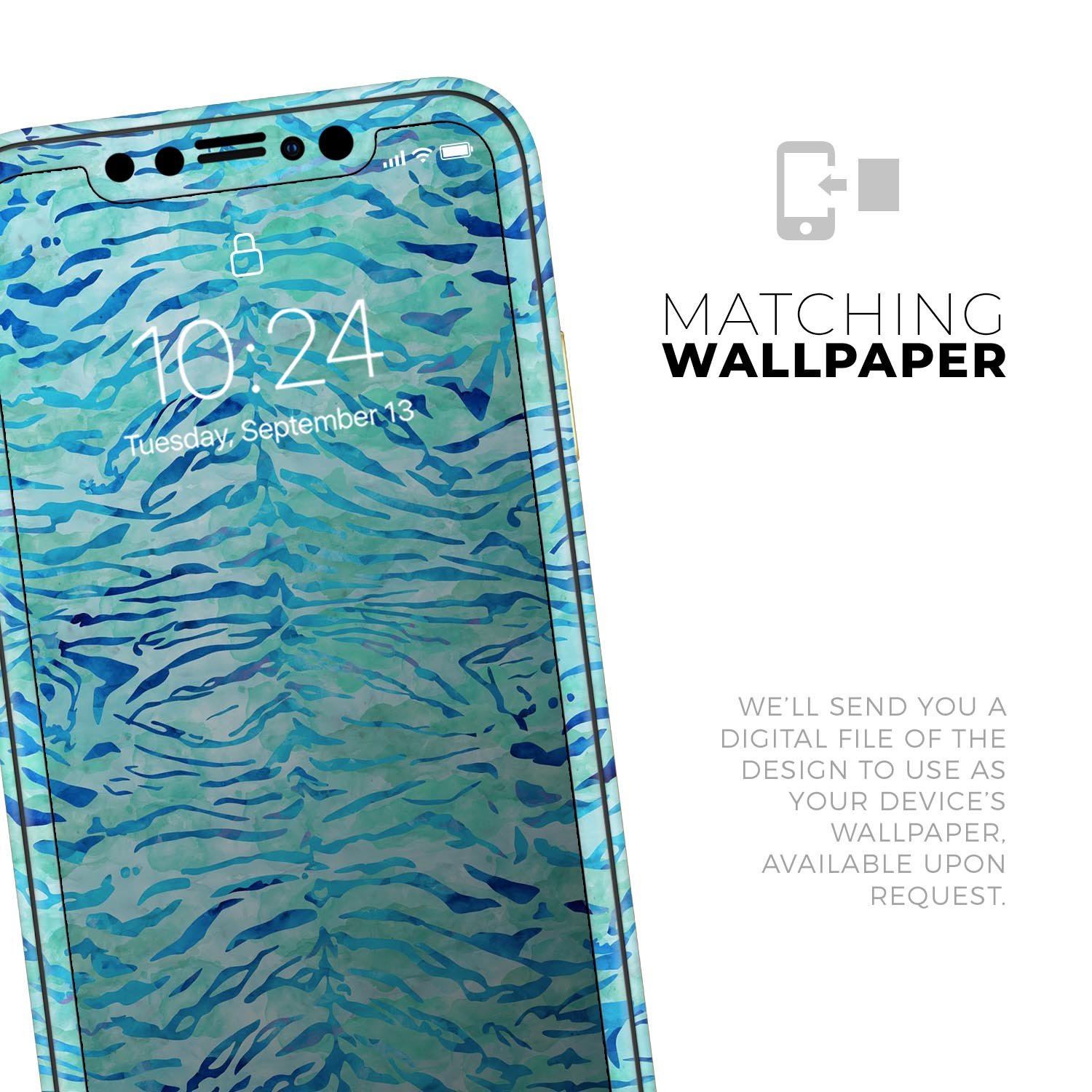 Aqua Watercolor Tiger Pattern Skin-Kit for Apple iPhone XR and XS, showcasing vibrant colors and unique design.