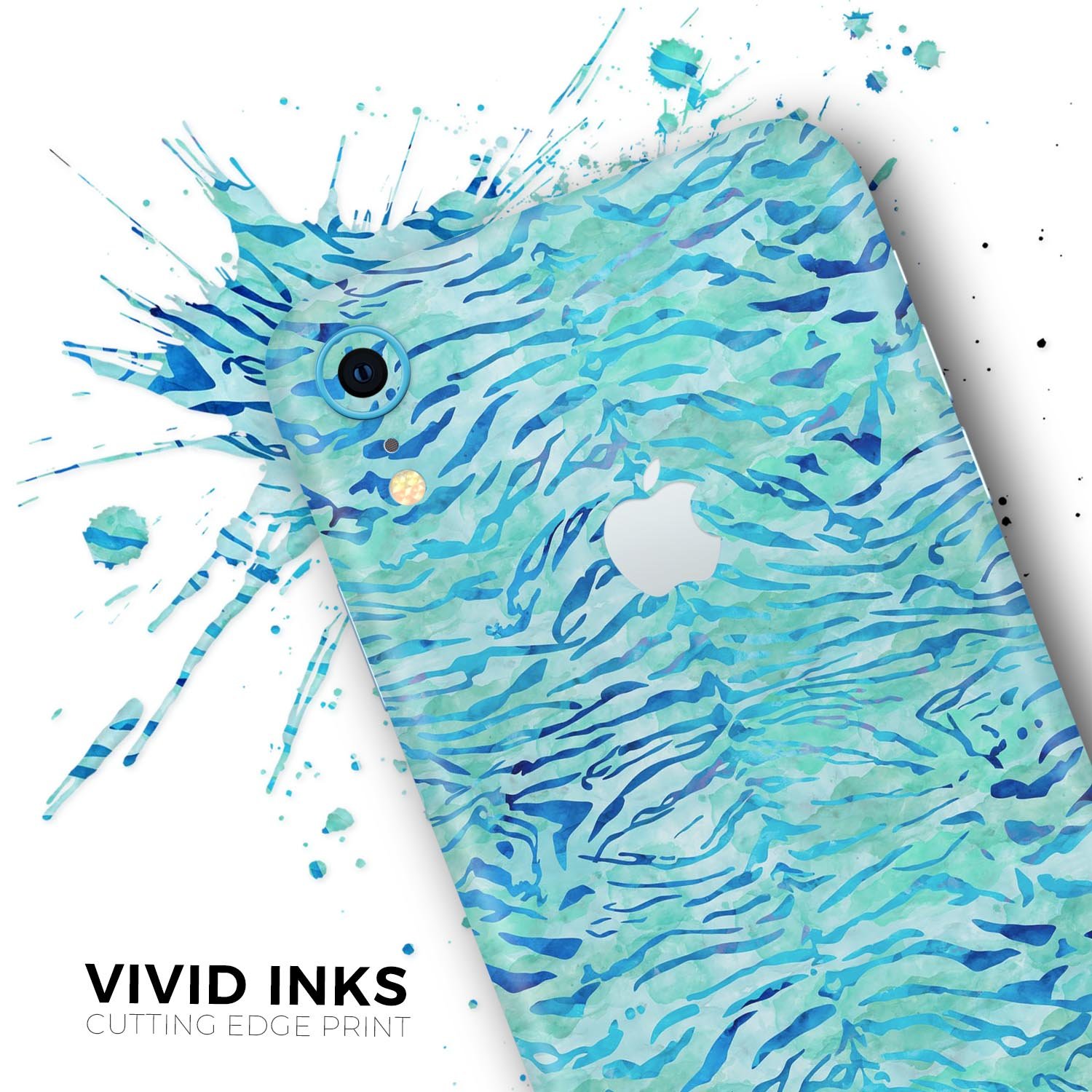 Aqua Watercolor Tiger Pattern Skin-Kit for Apple iPhone XR and XS, showcasing vibrant colors and unique design.