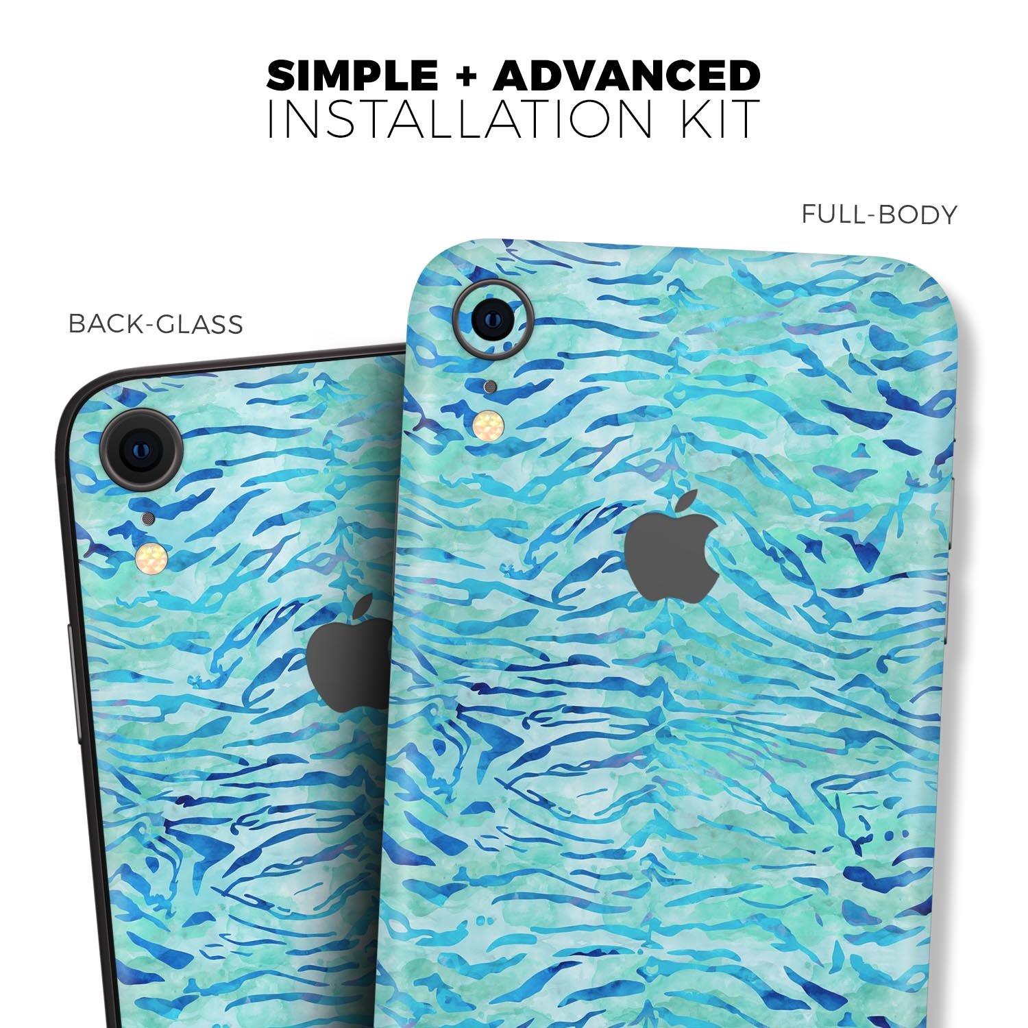 Aqua Watercolor Tiger Pattern Skin-Kit for Apple iPhone XR and XS, showcasing vibrant colors and unique design.