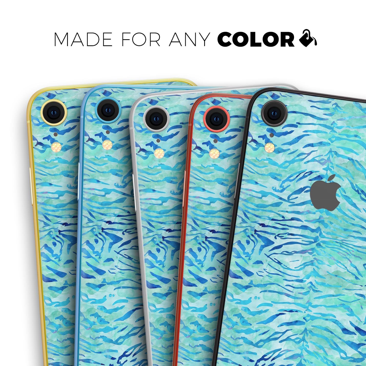 Aqua Watercolor Tiger Pattern Skin-Kit for Apple iPhone XR and XS, showcasing vibrant colors and unique design.