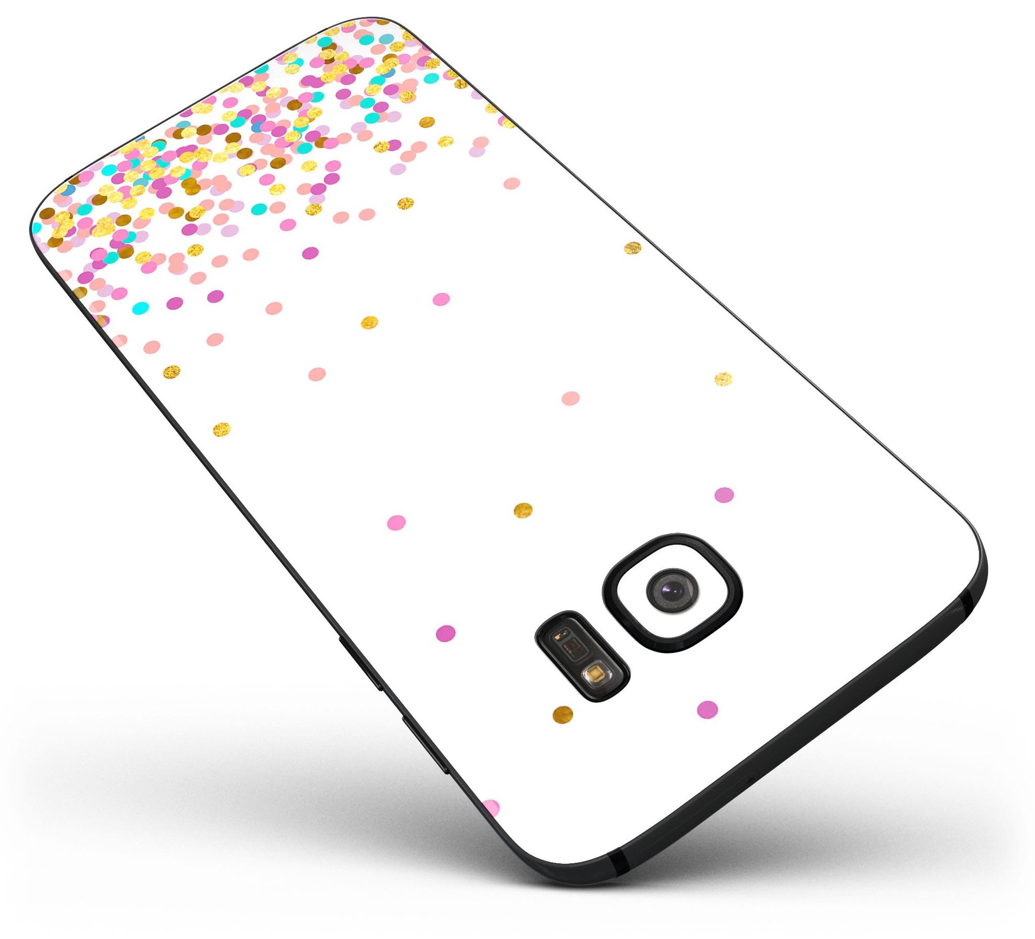 Full body skin kit for Samsung Galaxy S7/S7 Edge featuring ascending multicolor polka dots design, showcasing vibrant colors and premium vinyl material.