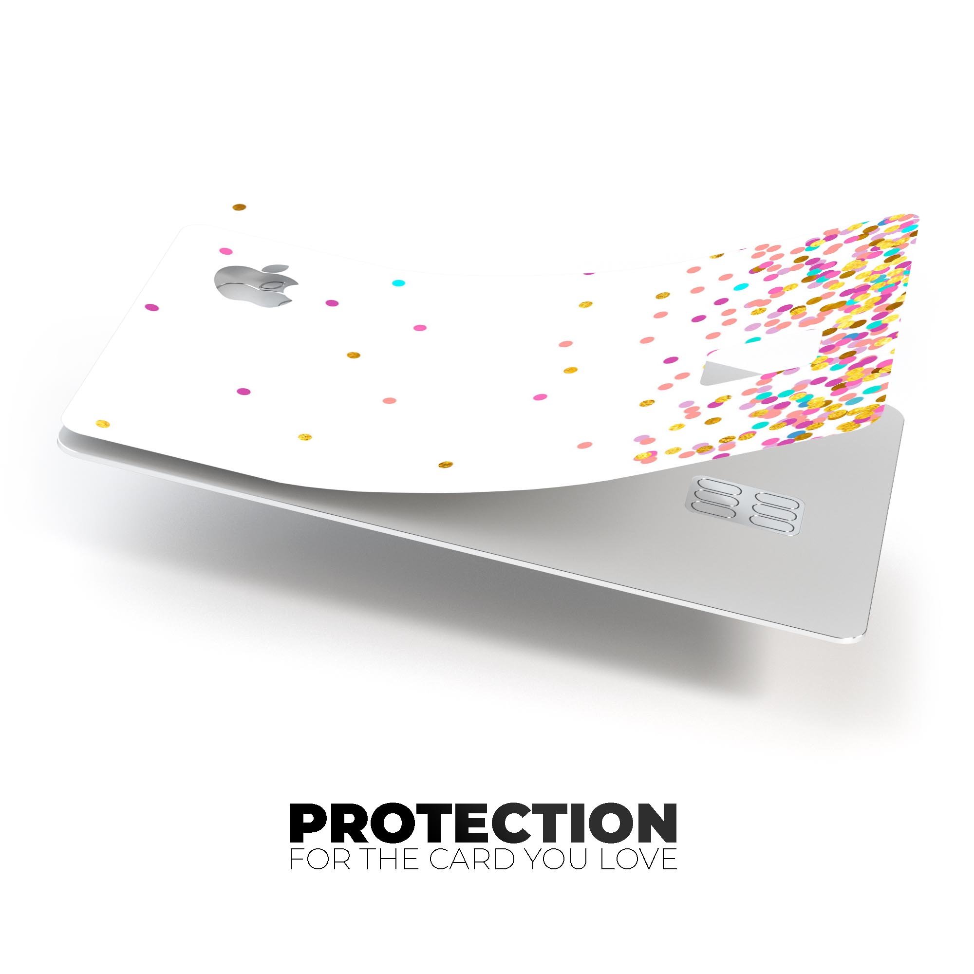 Ascending Multicolor Polka Dots skin kit for Apple Card, showcasing vibrant colors and premium vinyl material.