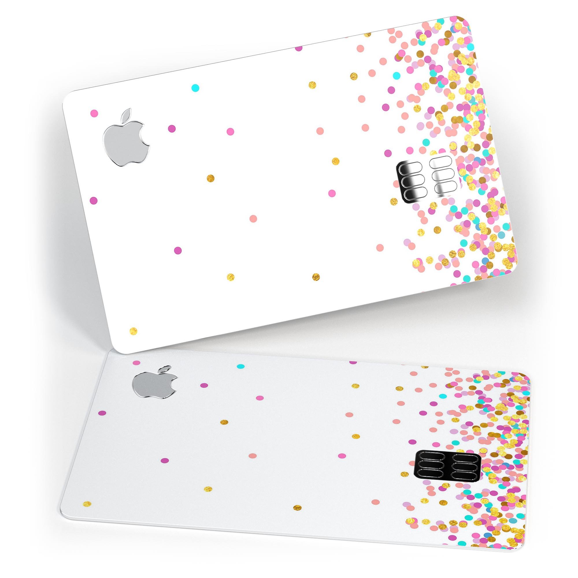 Ascending Multicolor Polka Dots skin kit for Apple Card, showcasing vibrant colors and premium vinyl material.