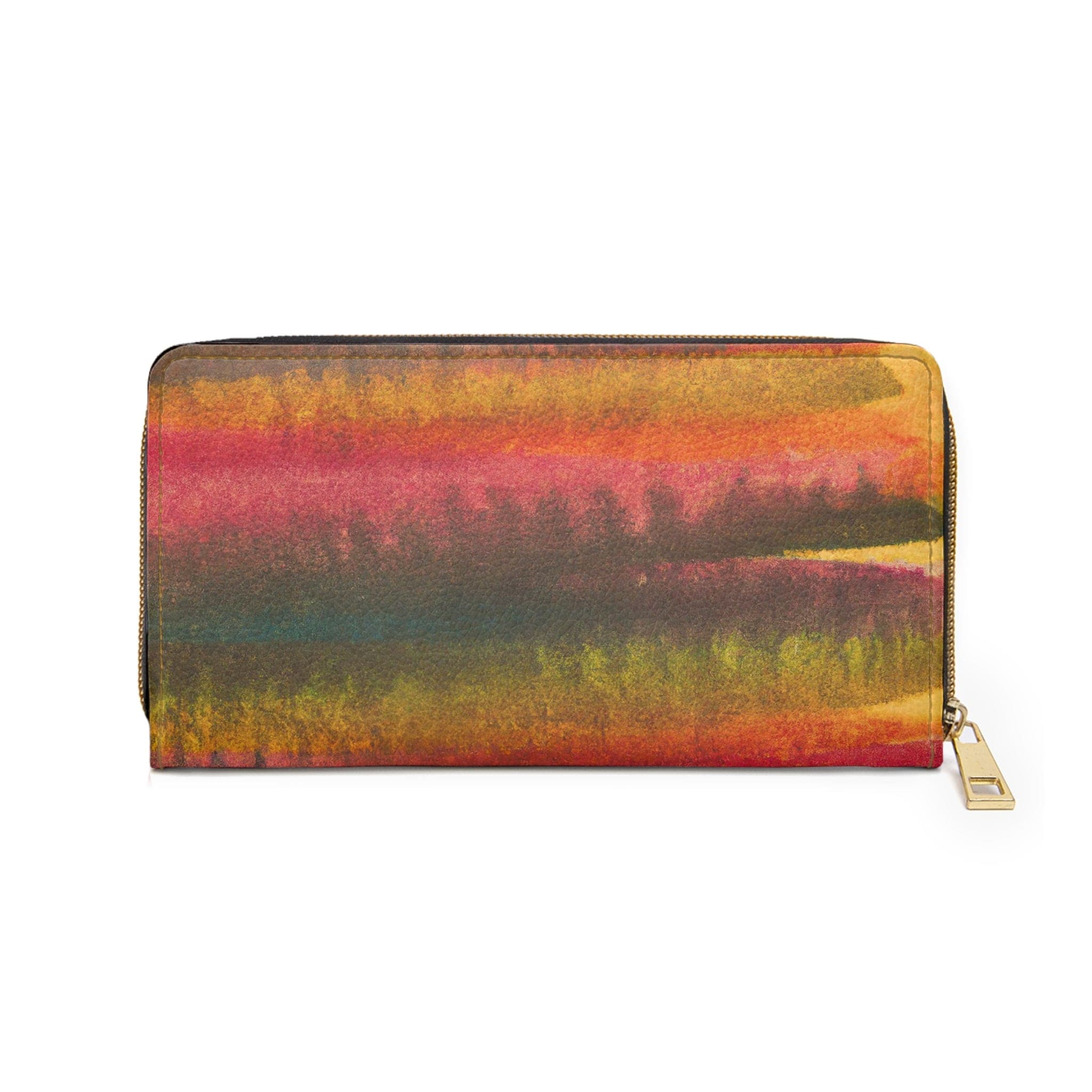Autumn Fall Watercolor Abstract Print Women's Zipper Wallet Clutch showcasing vibrant colors and stylish design.