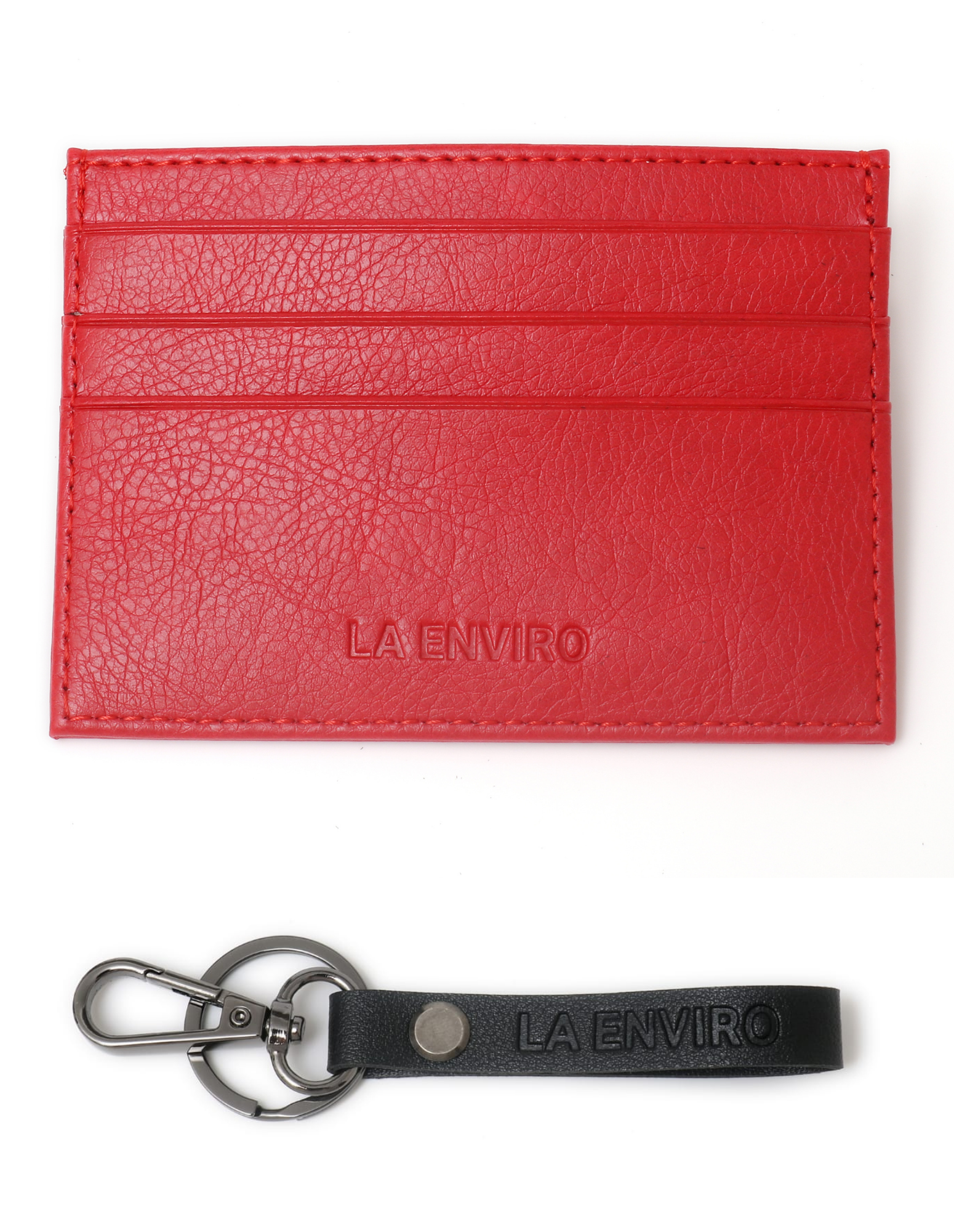 AVOCA Unisex Card Holder in Red, made from premium vegan leather, featuring multiple card pockets and a sleek design.