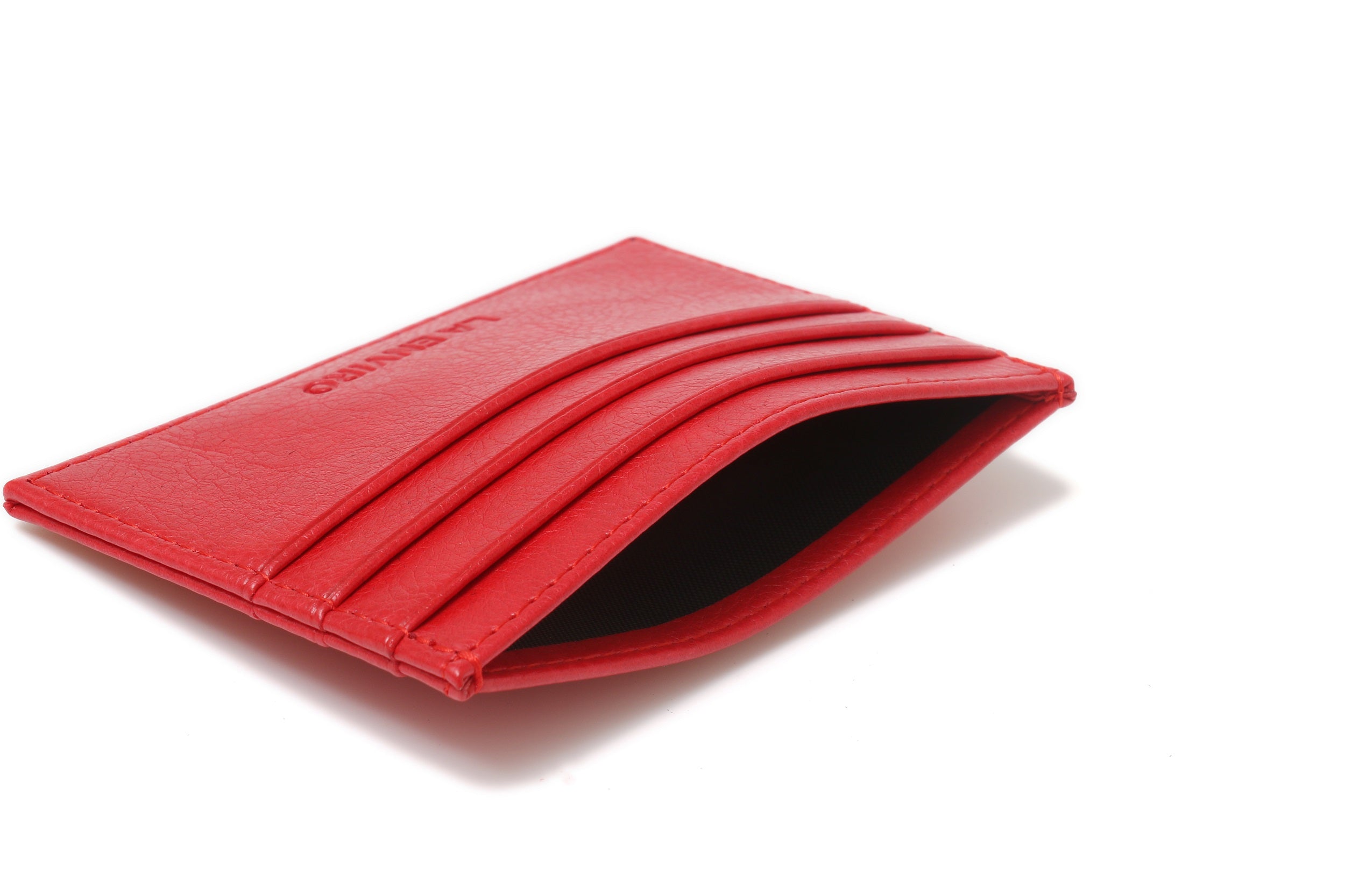 AVOCA Unisex Card Holder in Red, made from premium vegan leather, featuring multiple card pockets and a sleek design.