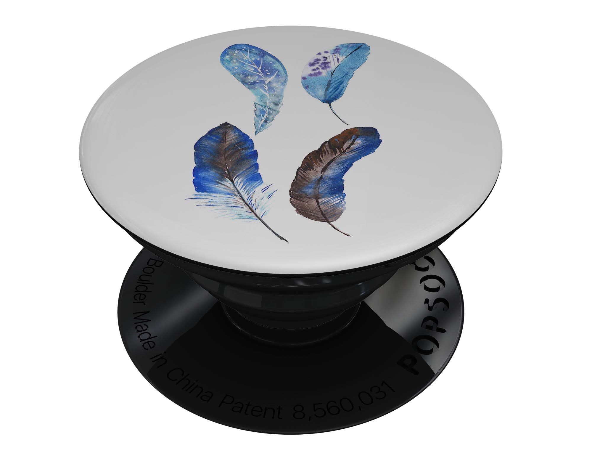 Azul Watercolor Feathers Skin Kit for PopSockets, featuring vibrant watercolor feather designs on premium vinyl.