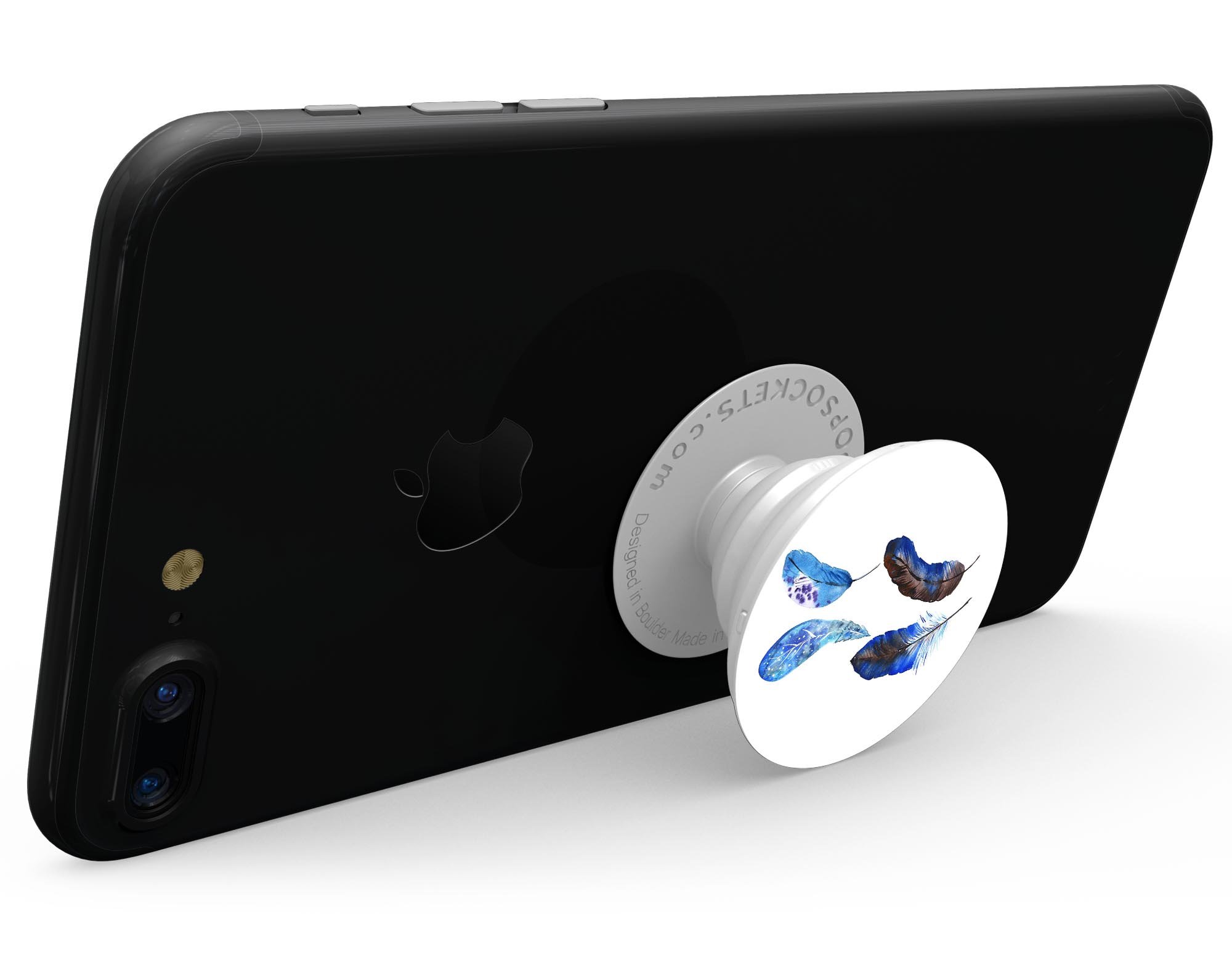 Azul Watercolor Feathers Skin Kit for PopSockets, featuring vibrant watercolor feather designs on premium vinyl.