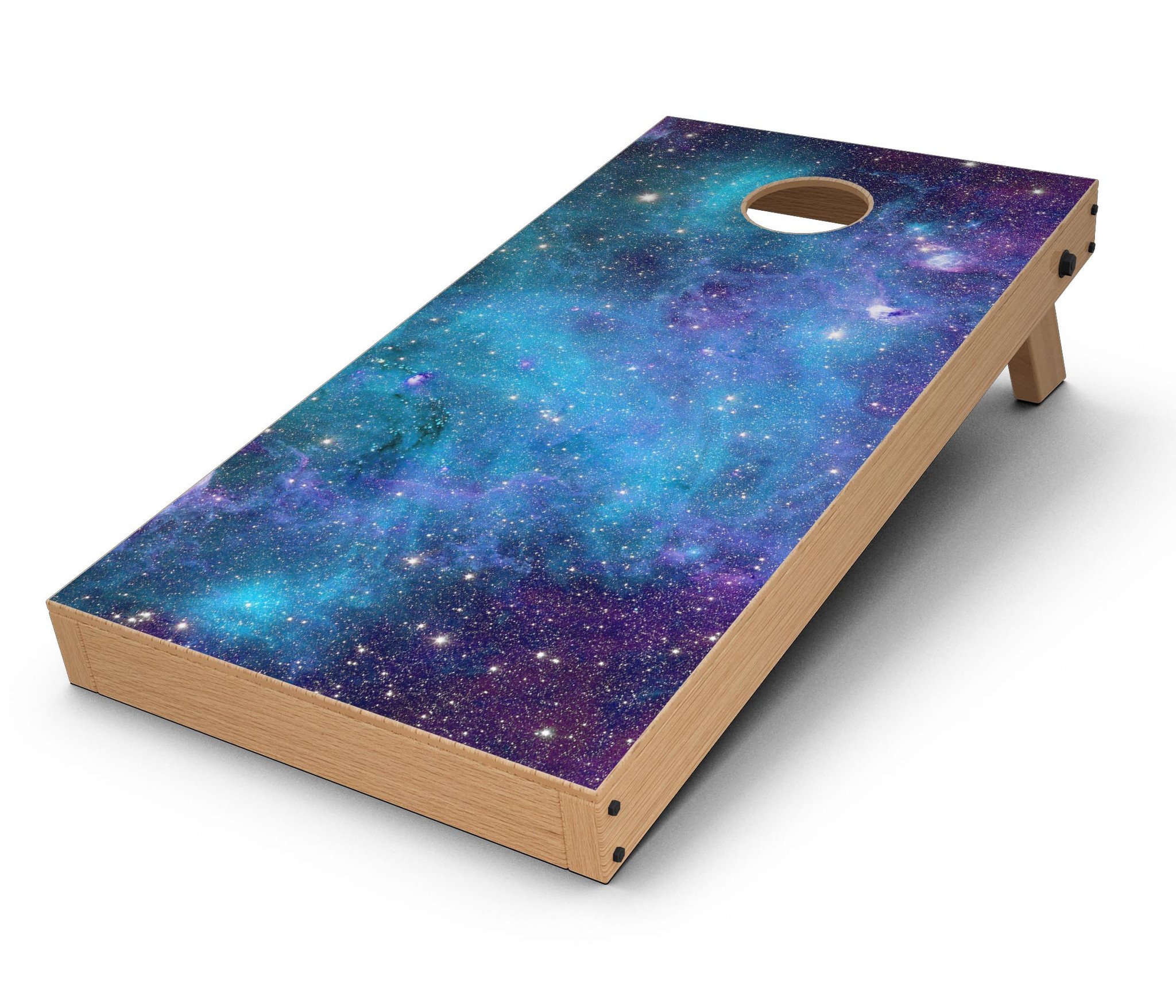 Azure Nebula CornHole Board Skin Decal Kit showcasing vibrant colors and design for personalized Cornhole boards.