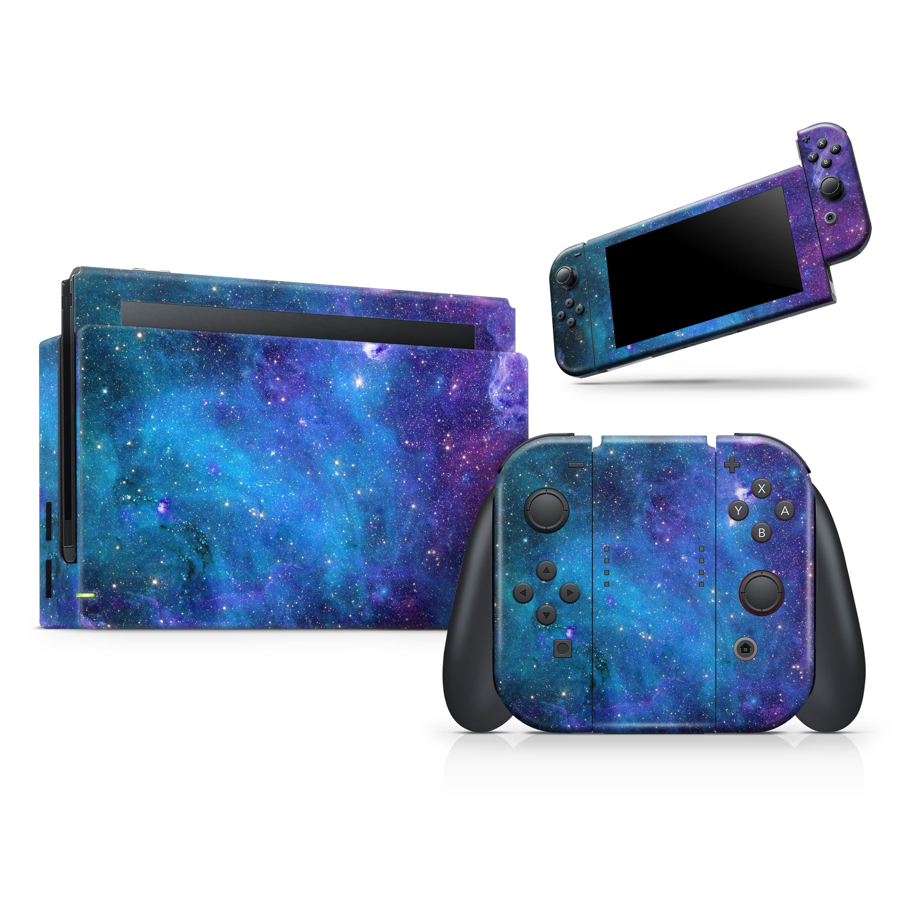 Azure Nebula Full Body Skin Decal Wrap Kit for Nintendo Switch, showcasing vibrant colors and a sleek design that fits snugly on the console.