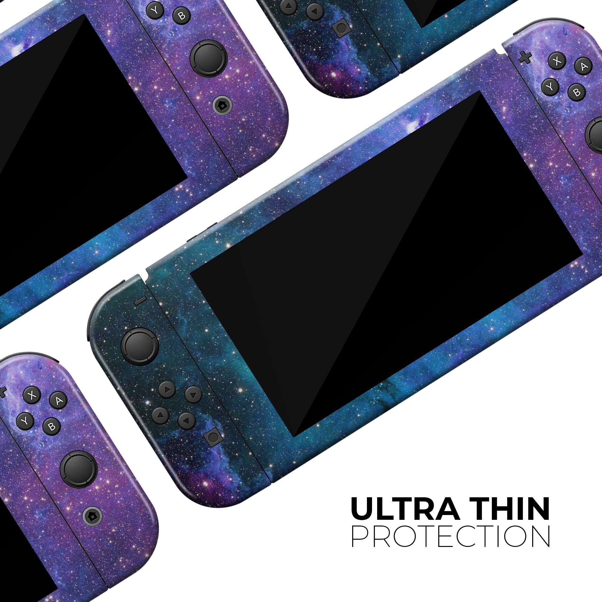 Azure Nebula Full Body Skin Decal Wrap Kit for Nintendo Switch, showcasing vibrant colors and a sleek design that fits snugly on the console.