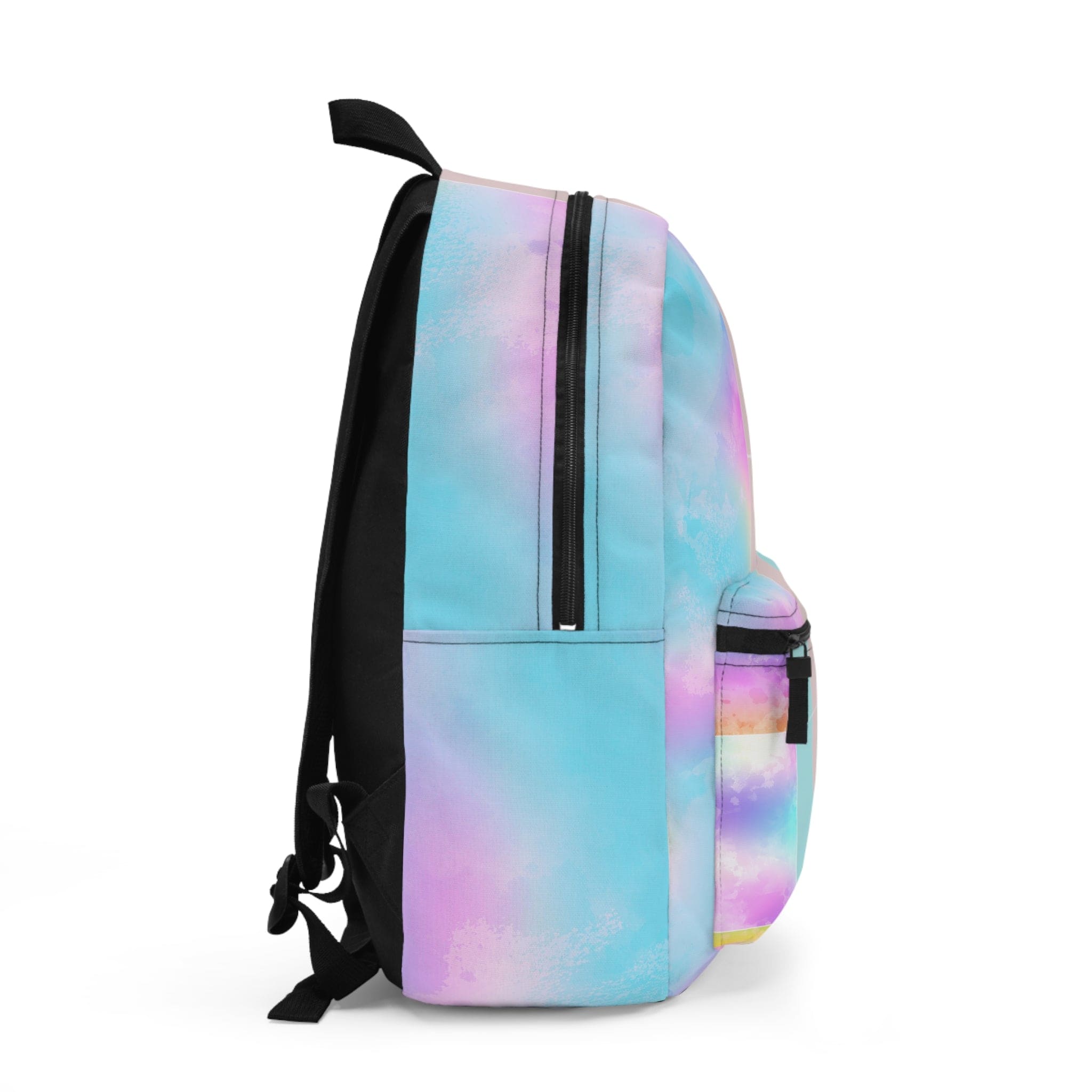 Large pastel colorblock watercolor backpack, showcasing a stylish design with adjustable straps and a spacious interior.