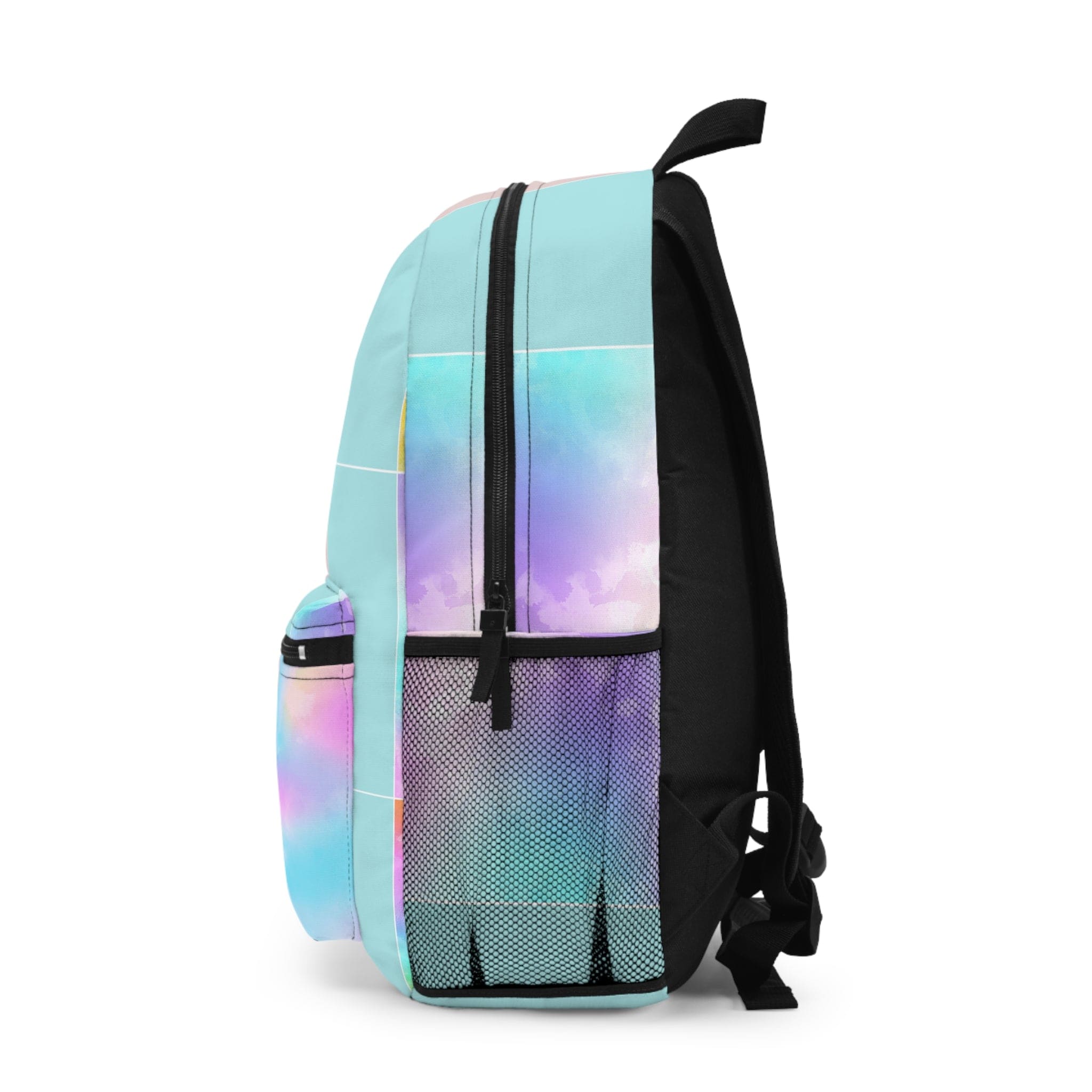 Large pastel colorblock watercolor backpack, showcasing a stylish design with adjustable straps and a spacious interior.