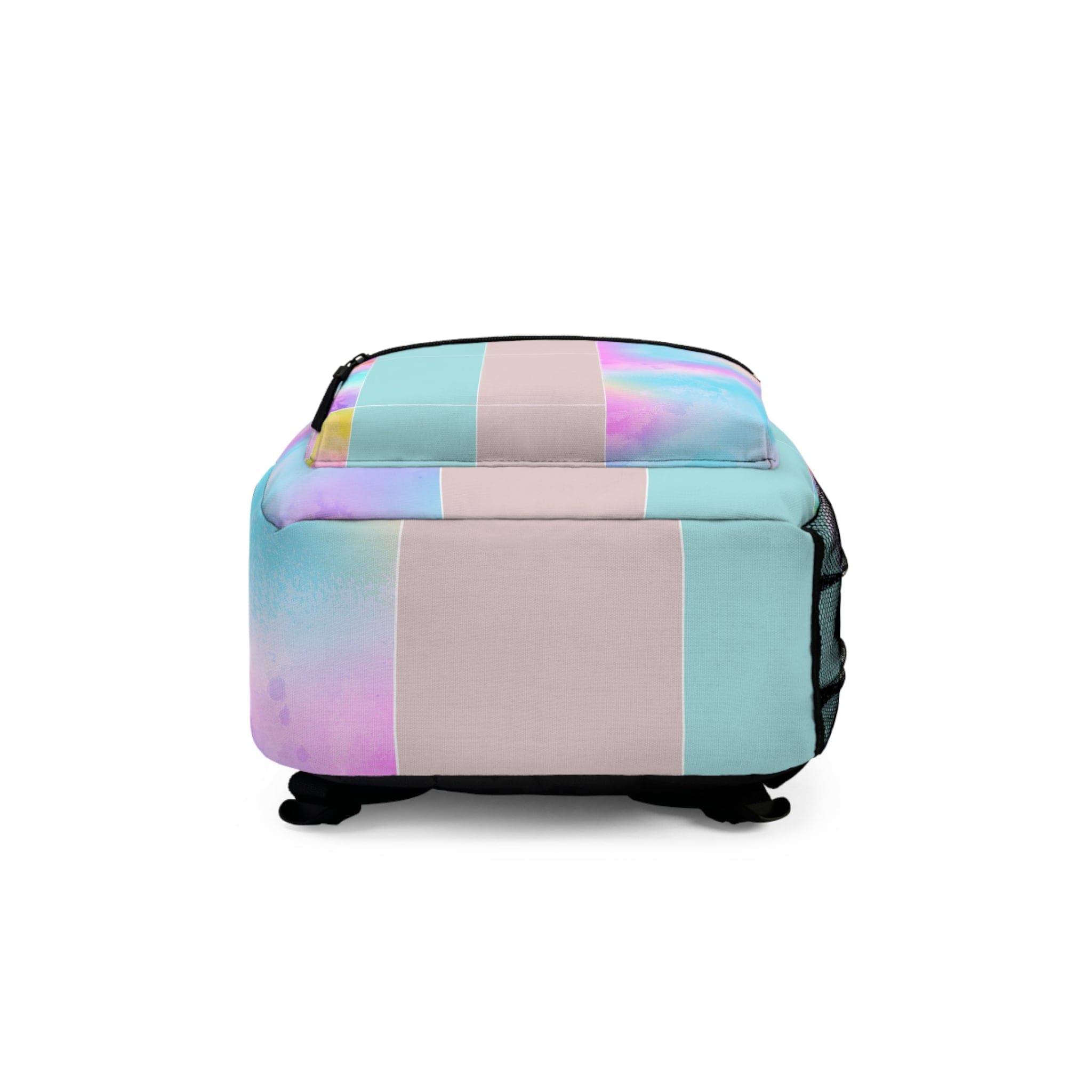 Large pastel colorblock watercolor backpack, showcasing a stylish design with adjustable straps and a spacious interior.
