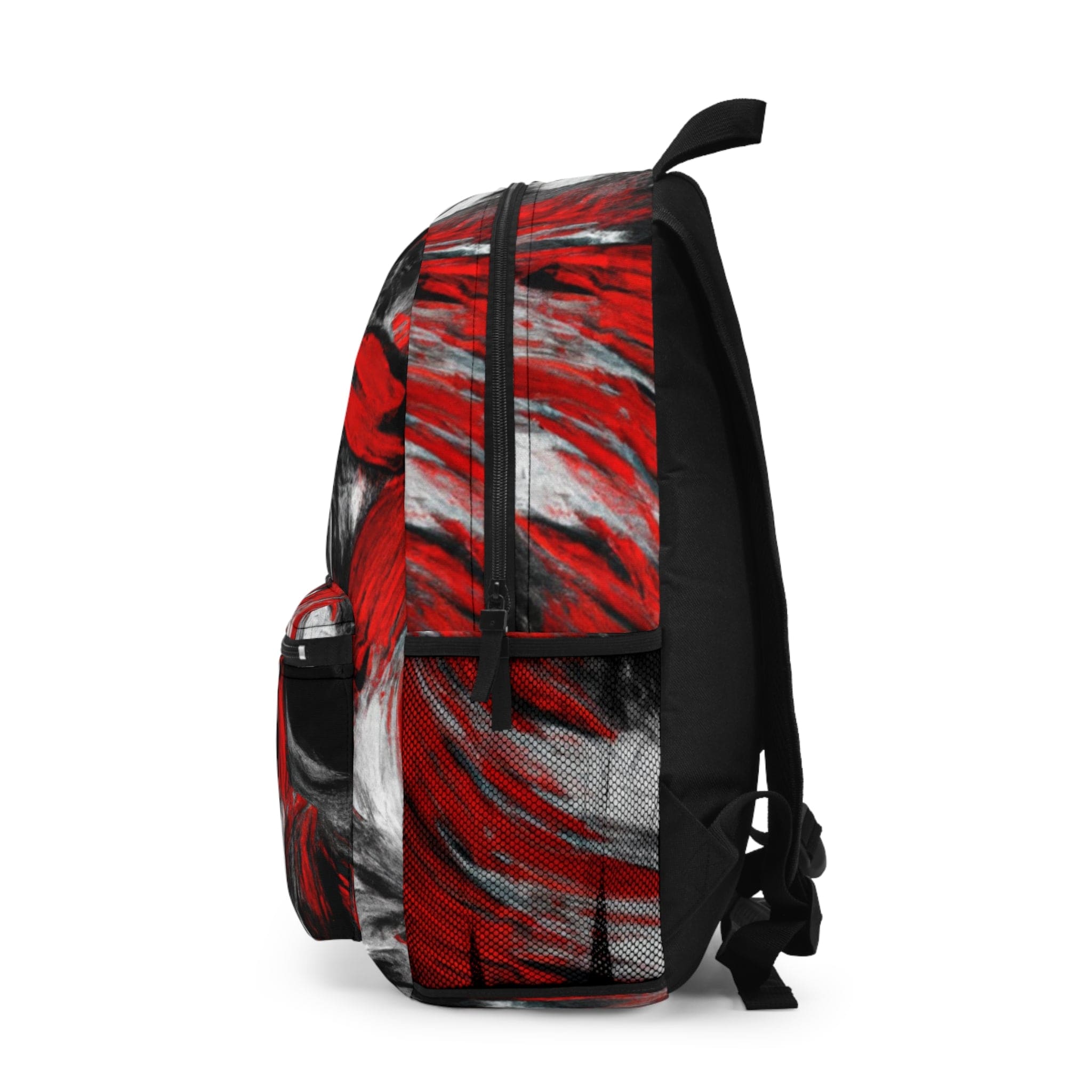 Stylish waterproof backpack in black, red, and white, perfect for school, work, and leisure activities.