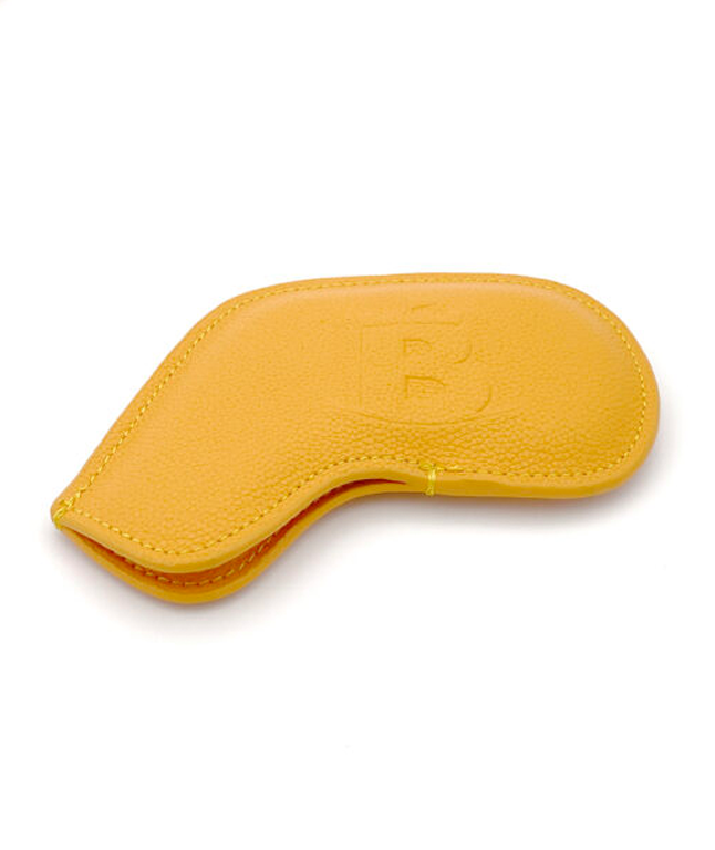 Baron Signature Iron Headcover in yellow made from finest calf leather, showcasing its elegant design and craftsmanship.
