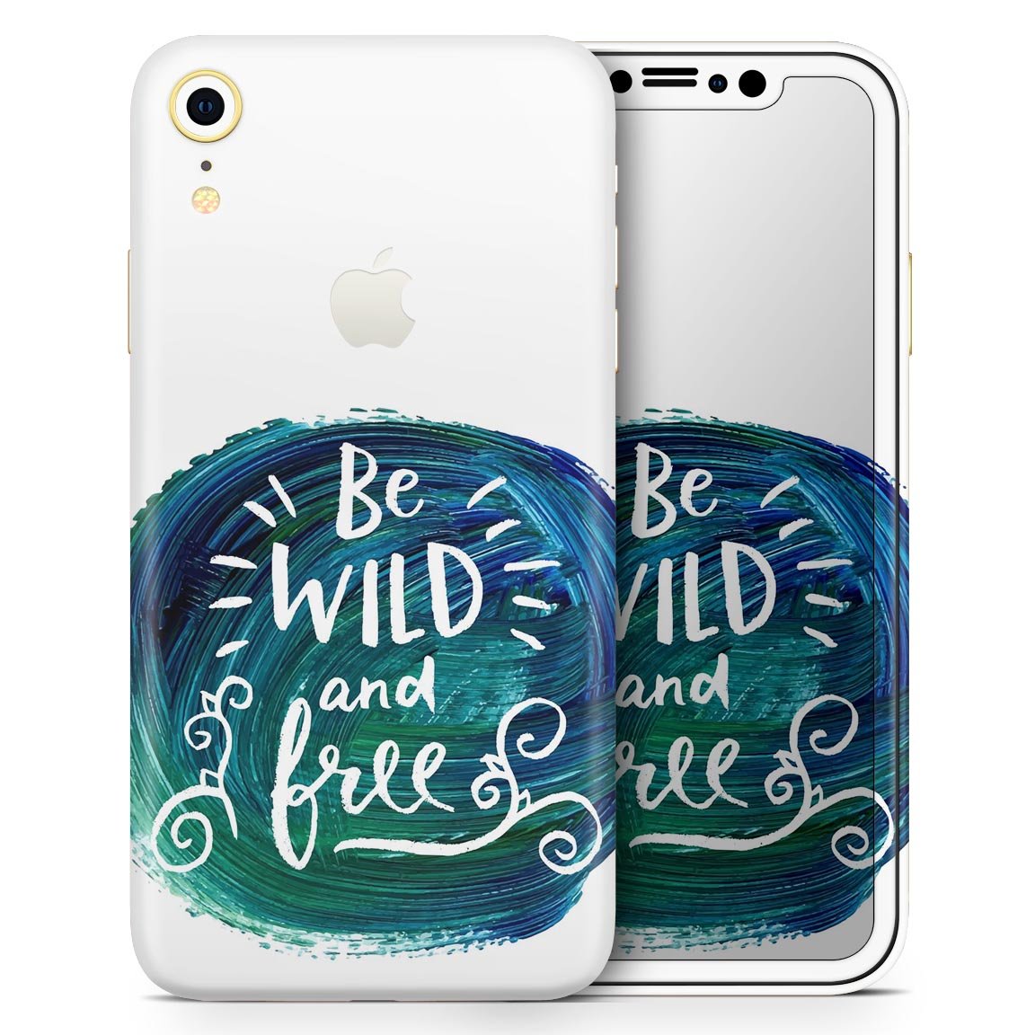 Be Wild and Free Skin-Kit for Apple iPhone models, showcasing vibrant design and premium vinyl material.