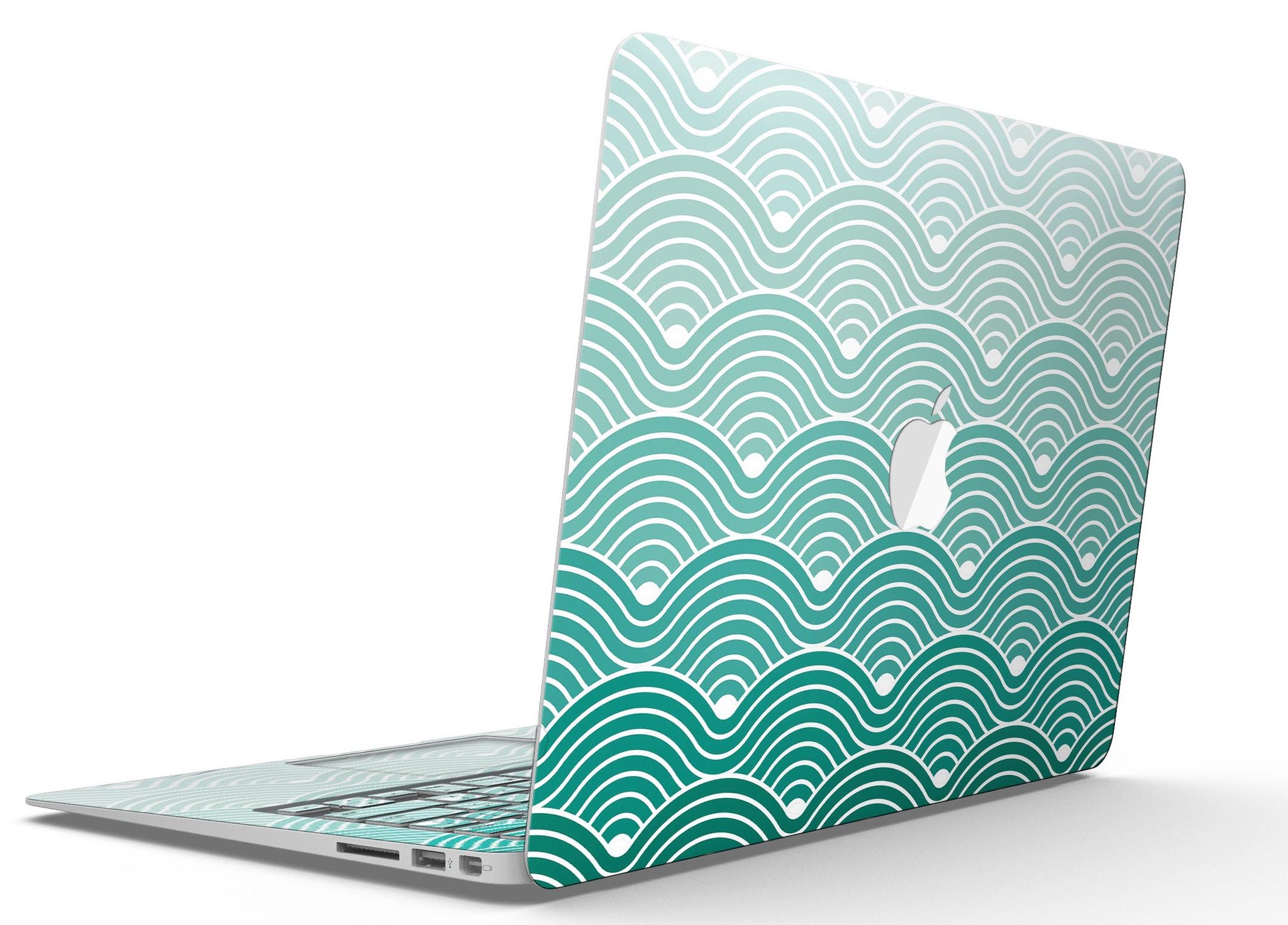 Beach Hotel Wallpaper Waves skin for MacBook Air, showcasing vibrant wave design on premium vinyl material.