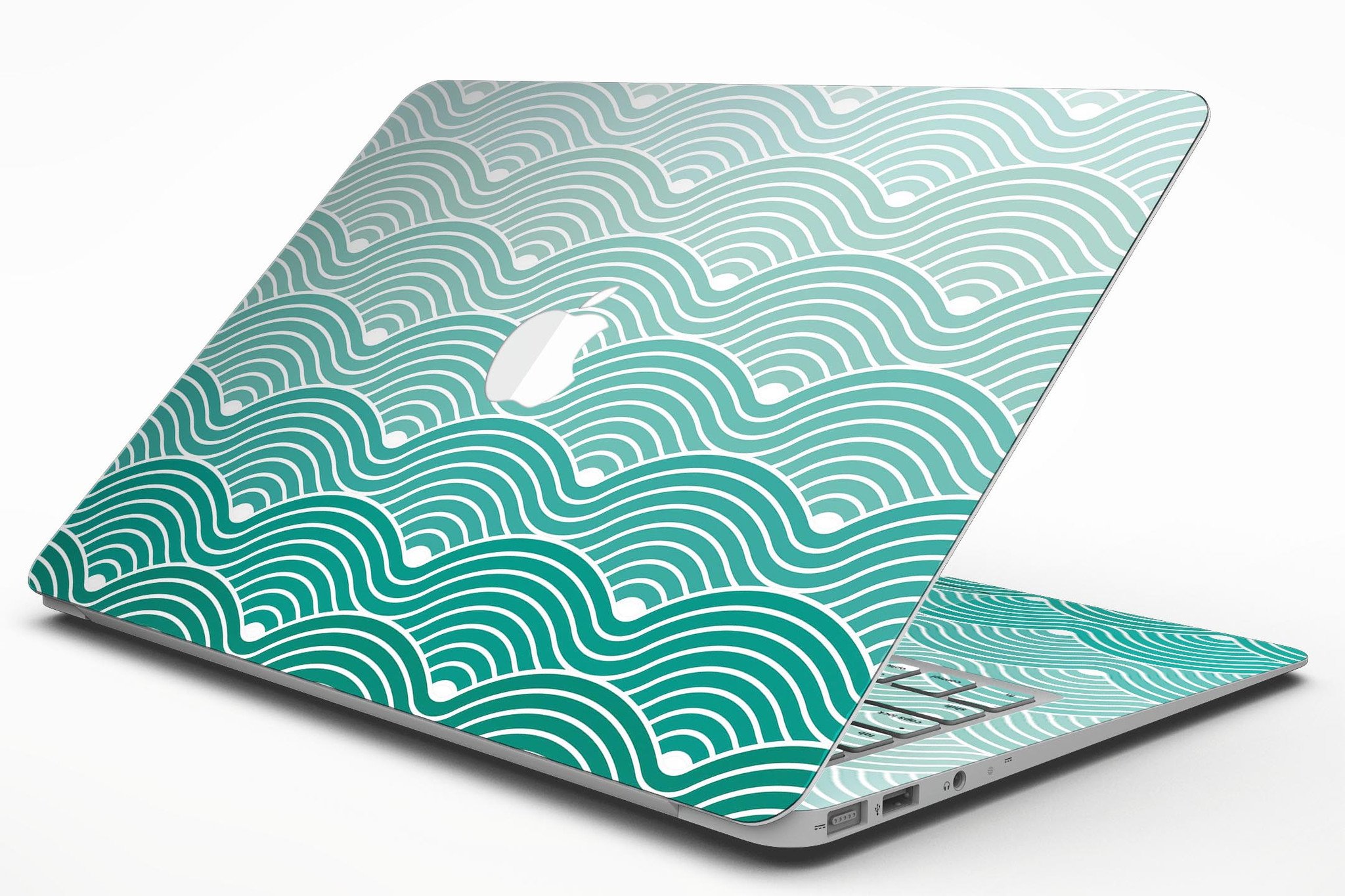 Beach Hotel Wallpaper Waves skin for MacBook Air, showcasing vibrant wave design on premium vinyl material.