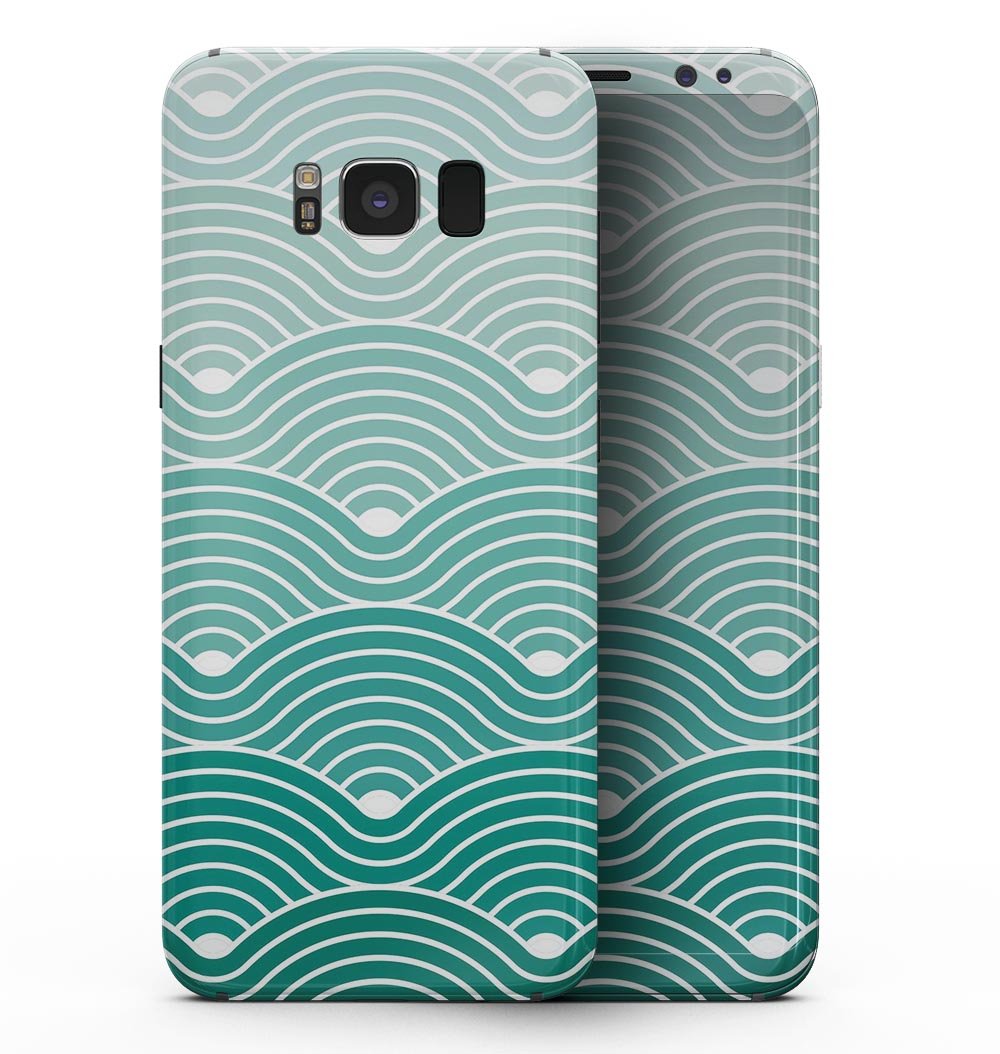 Samsung Galaxy S8 with Beach Hotel Wallpaper Waves skin, showcasing vibrant colors and unique design.