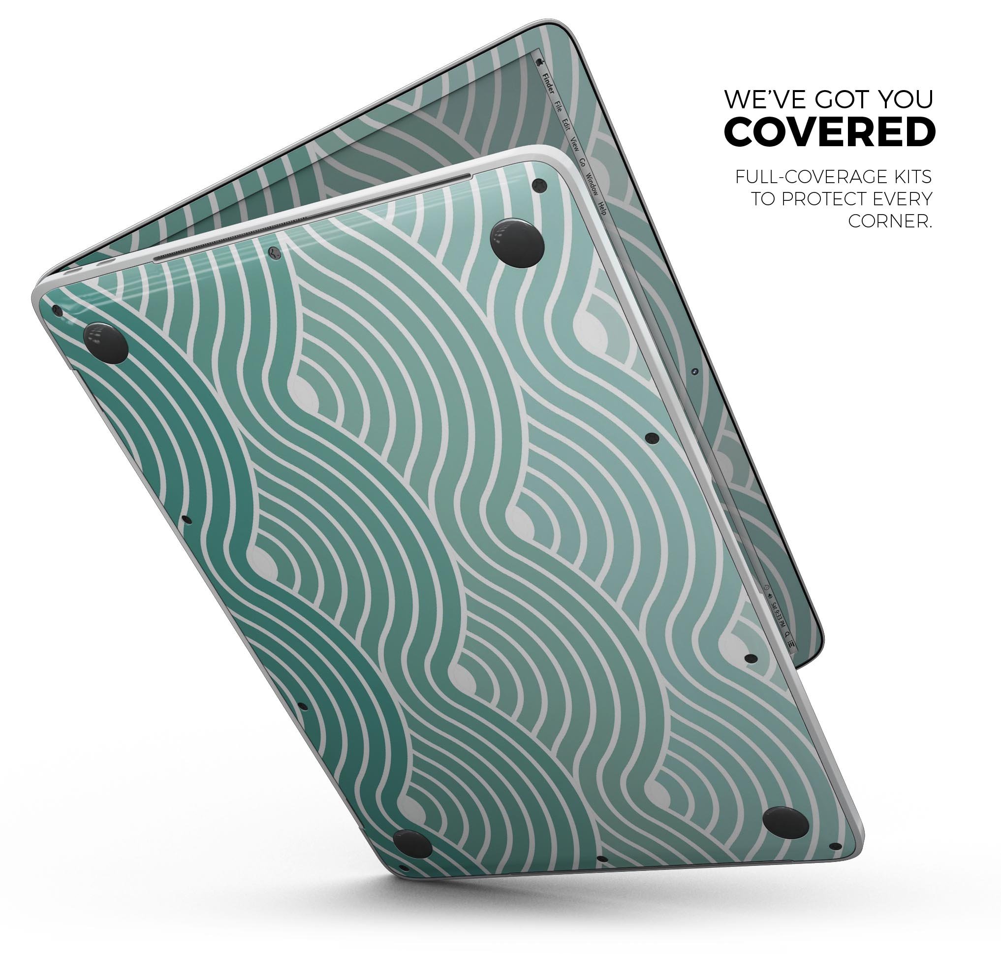 Beach Hotel Wallpaper Waves skin decal wrap kit for MacBook, showcasing vibrant wave design and premium vinyl material.