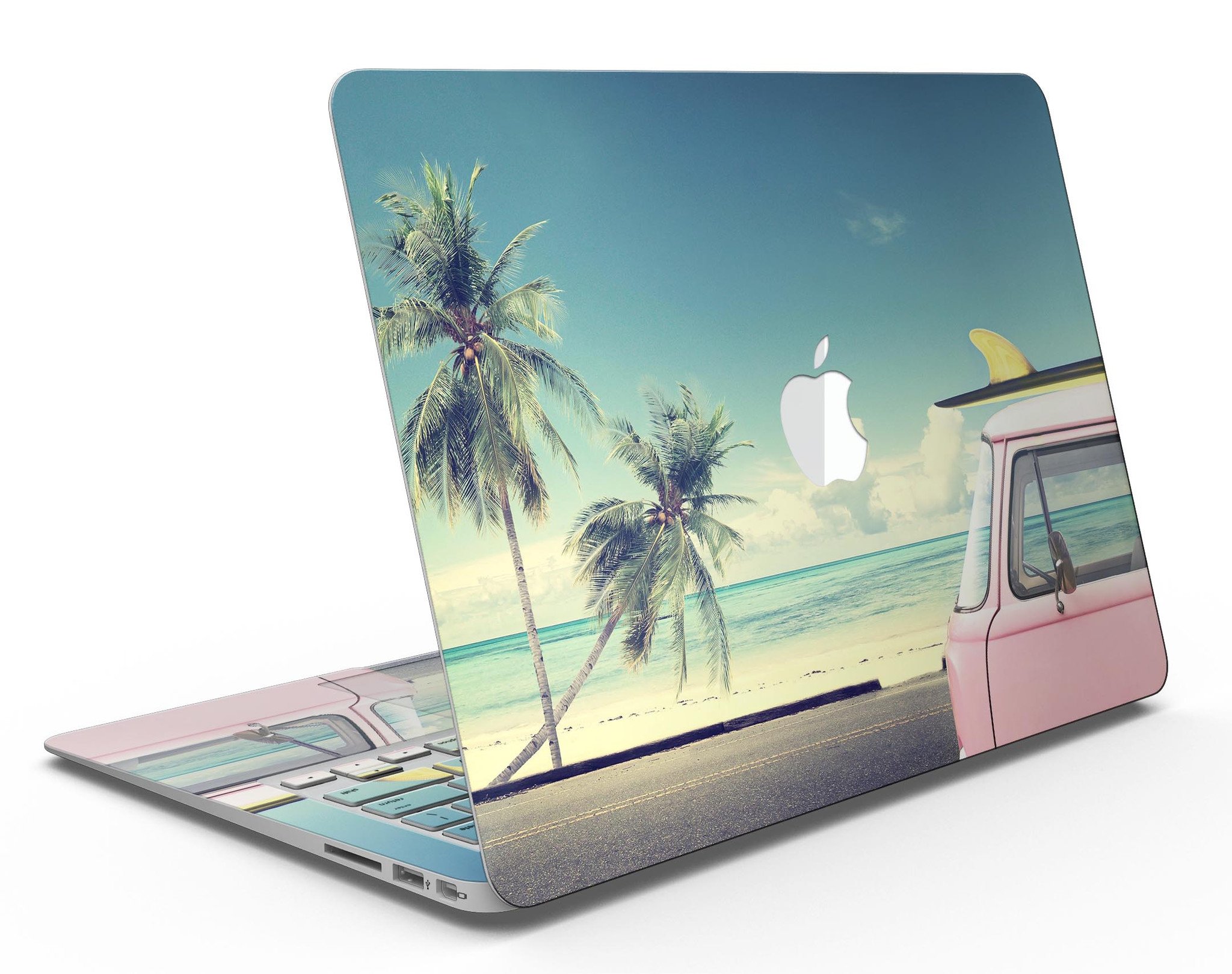 Beach Trip MacBook Air Skin Kit featuring vibrant beach-themed design, made from durable vinyl for protection and style.