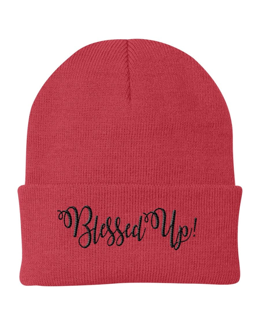 Blessed Up Embroidered Graphic Beanie Cap in stylish cuffed knit design, made from 100% Turbo Acrylic, suitable for all genders.