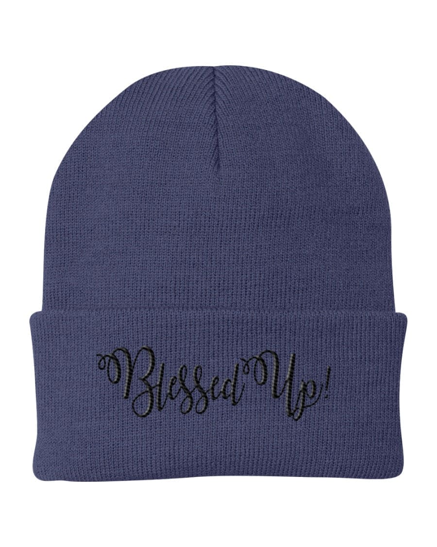Blessed Up Embroidered Graphic Beanie Cap in stylish cuffed knit design, made from 100% Turbo Acrylic, suitable for all genders.
