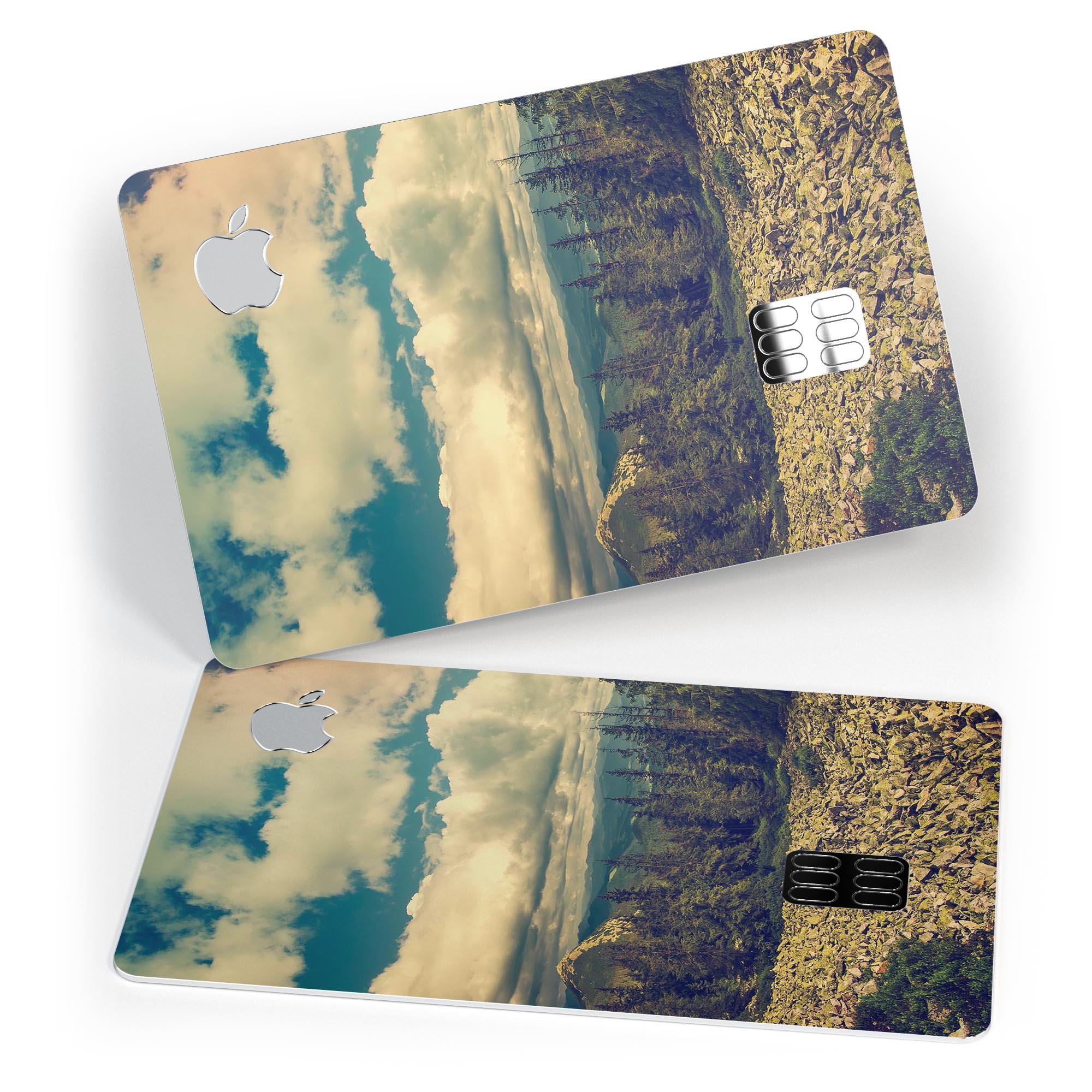 Beautiful Scenic Mountain View decal skin for Apple Card, showcasing vibrant mountain scenery on a premium protective vinyl.
