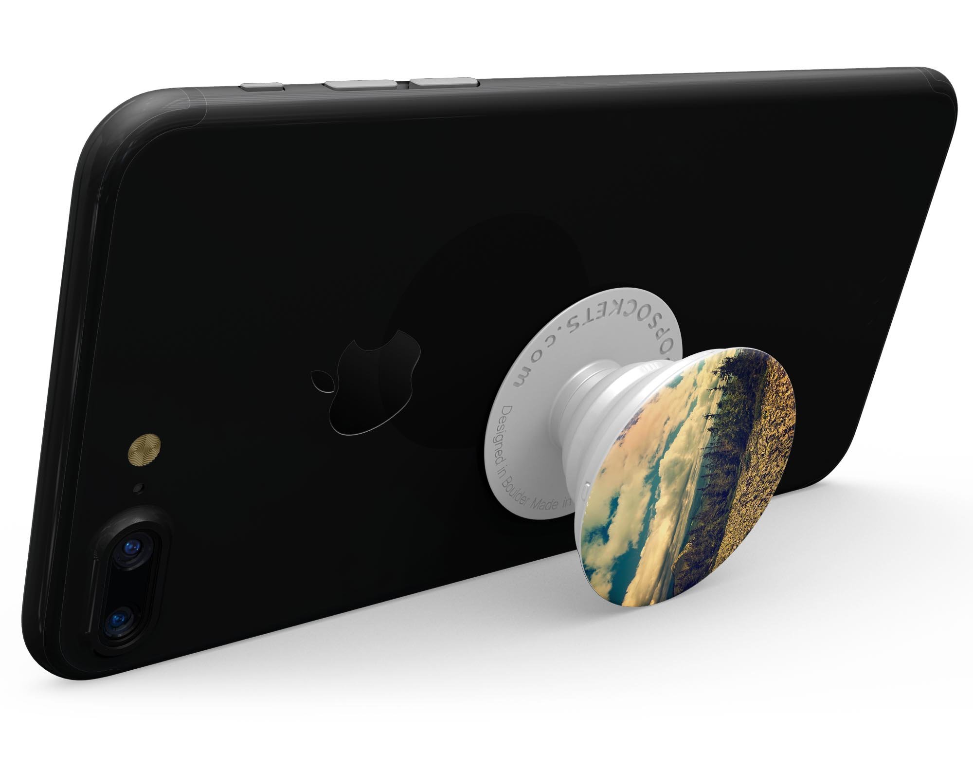 Beautiful Scenic Mountain View Skin Kit for PopSockets, showcasing a vibrant mountain landscape design on premium vinyl.