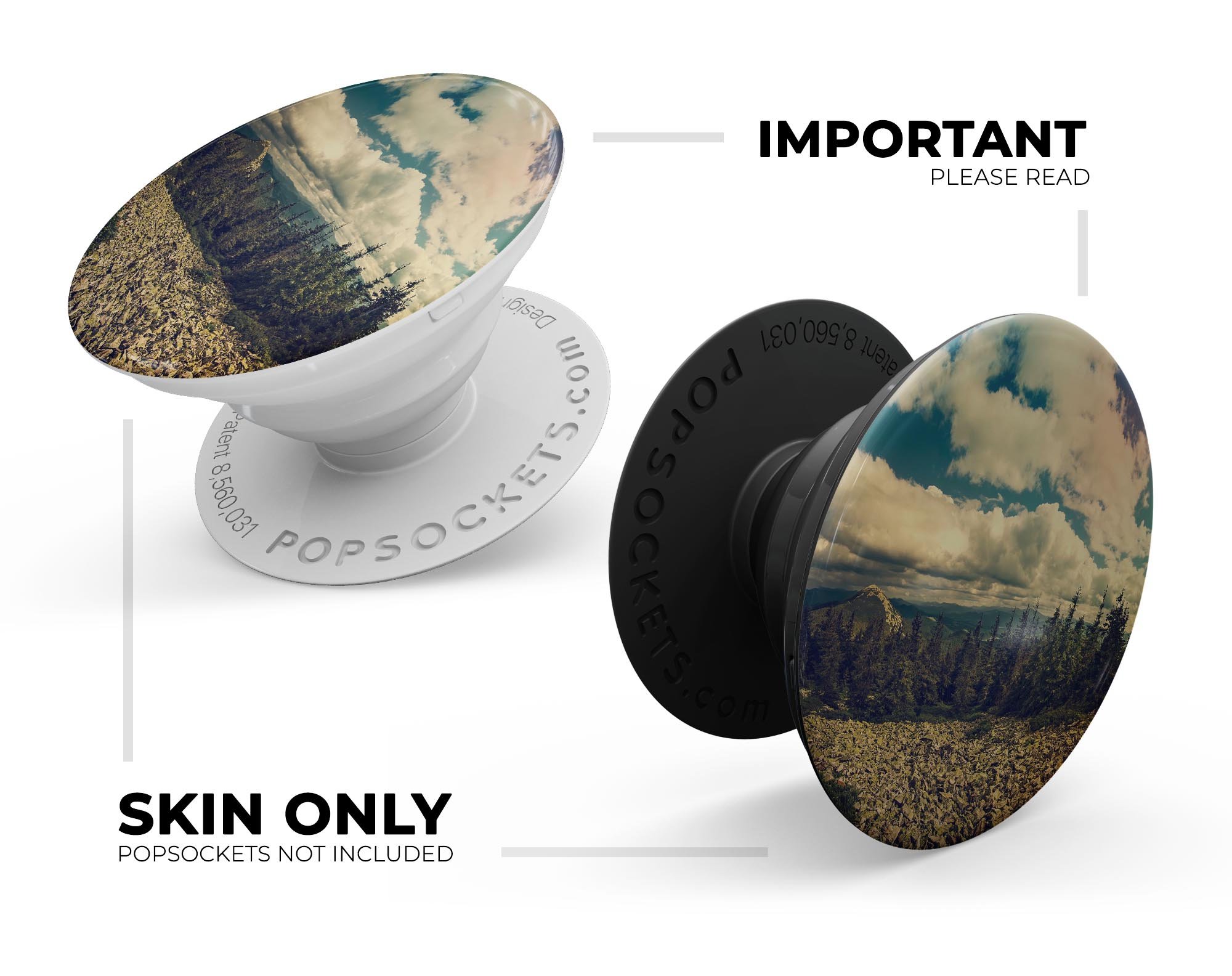 Beautiful Scenic Mountain View Skin Kit for PopSockets, showcasing a vibrant mountain landscape design on premium vinyl.