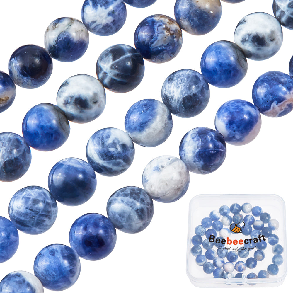 A collection of 90~100 pieces of 8mm natural blue sodalite beads, showcasing their round shape and rich blue color.