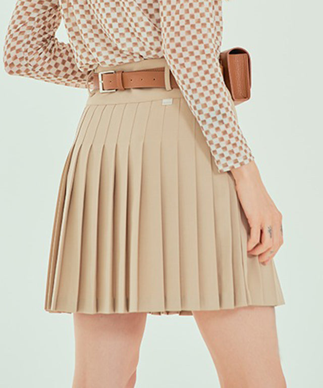 BENECIA 12 Cera Pleated Skirt in Beige, showcasing elegant pleats and a soft fabric blend.