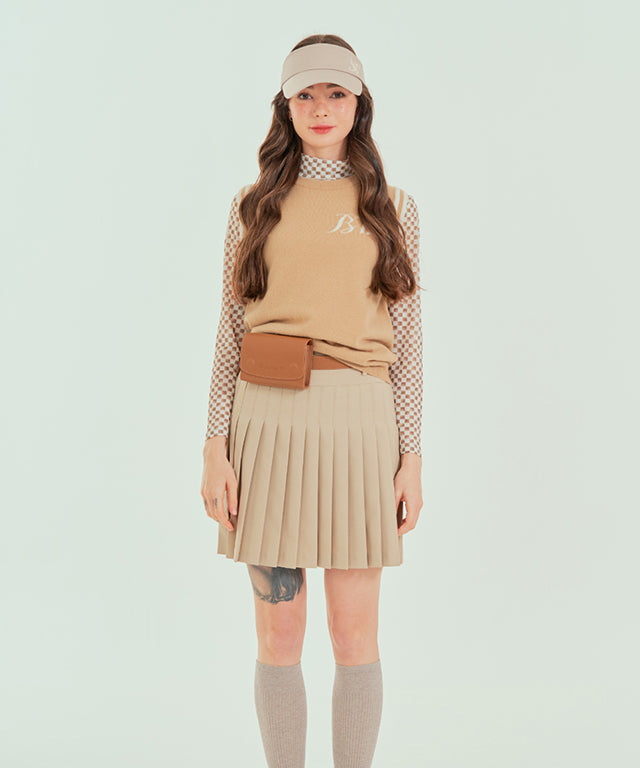 BENECIA 12 Cera Pleated Skirt in Beige, showcasing elegant pleats and a soft fabric blend.