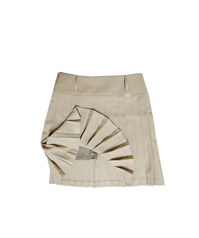 BENECIA 12 Cera Pleated Skirt in Beige, showcasing elegant pleats and a soft fabric blend.