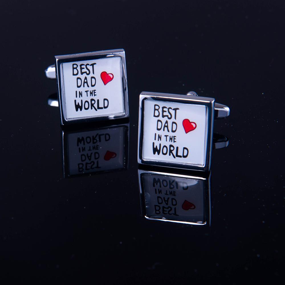 Best Dad Mens Stainless Steel Square Cufflinks featuring a silver finish with dark blue stone triangle, elegantly packaged in a gift box.