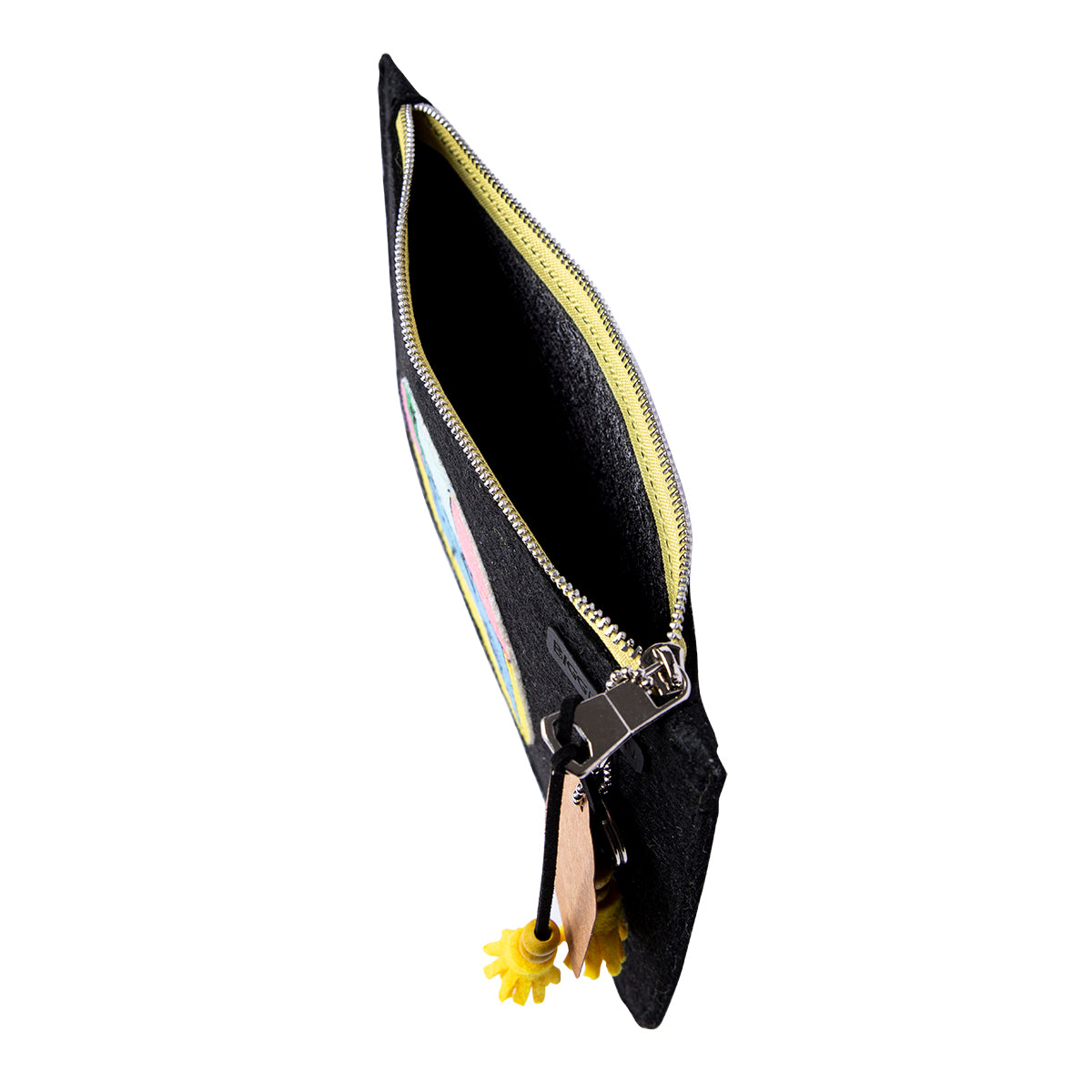 Biggdesign Dogs Filztäschchen mit Reißverschluss in schwarz, dekoriert mit buntem Hundemotiv, ideal für vielseitige Aufbewahrung.