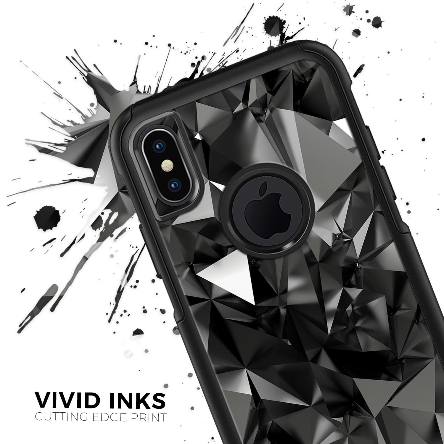 Black 3D diamond surface skin kit for iPhone OtterBox cases, showcasing its sleek design and premium quality.