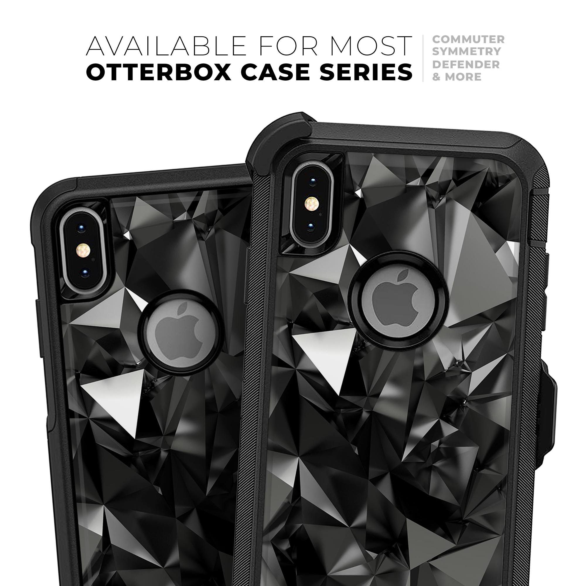 Black 3D diamond surface skin kit for iPhone OtterBox cases, showcasing its sleek design and premium quality.