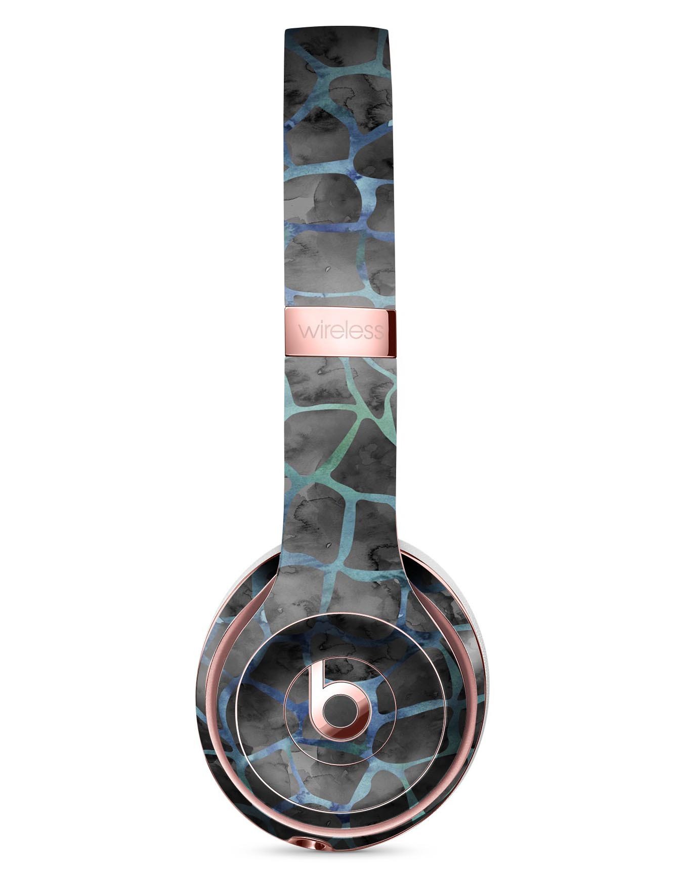 Black and blue watercolor giraffe pattern skin kit for Beats by Dre Solo 3 Wireless Headphones, showcasing vibrant colors and unique design.