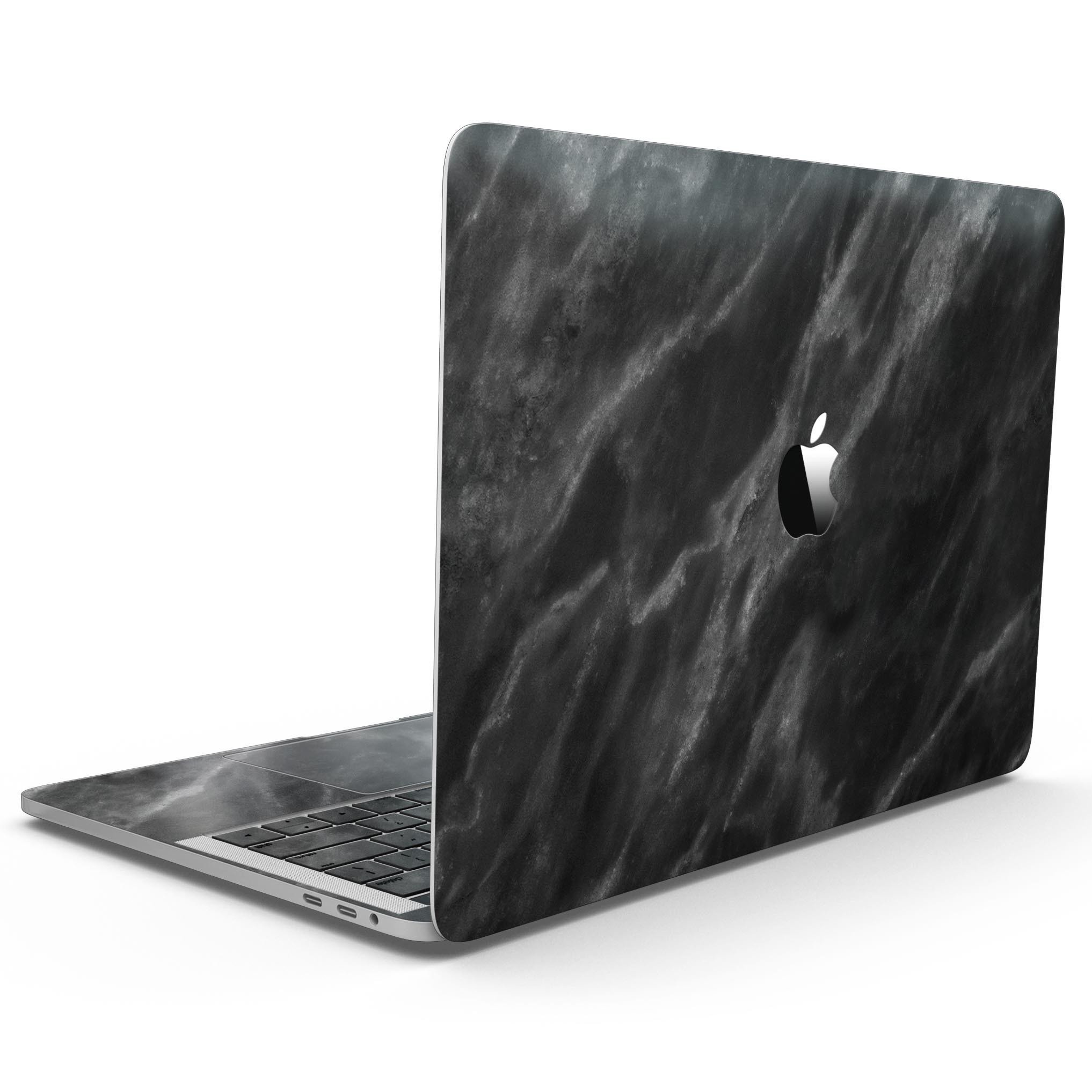 Black and Chalky White Marble skin for 13" MacBook Pro without Touch Bar, showcasing a stylish design that protects the device.