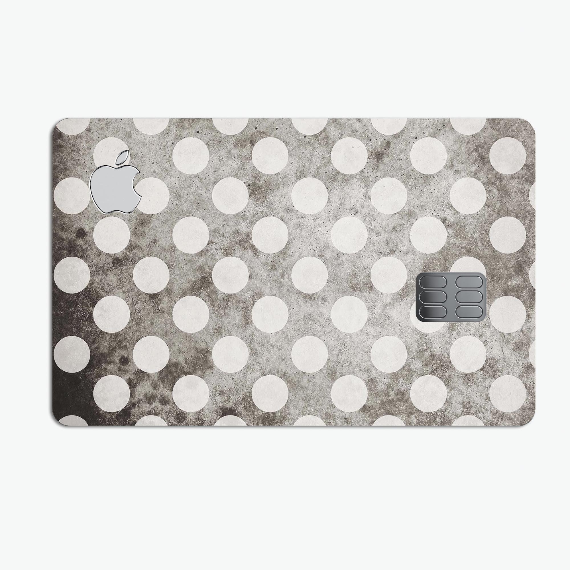 Black and Concrete Surface Polka Dots decal for Apple Card, showcasing a stylish design with polka dots on a protective vinyl surface.