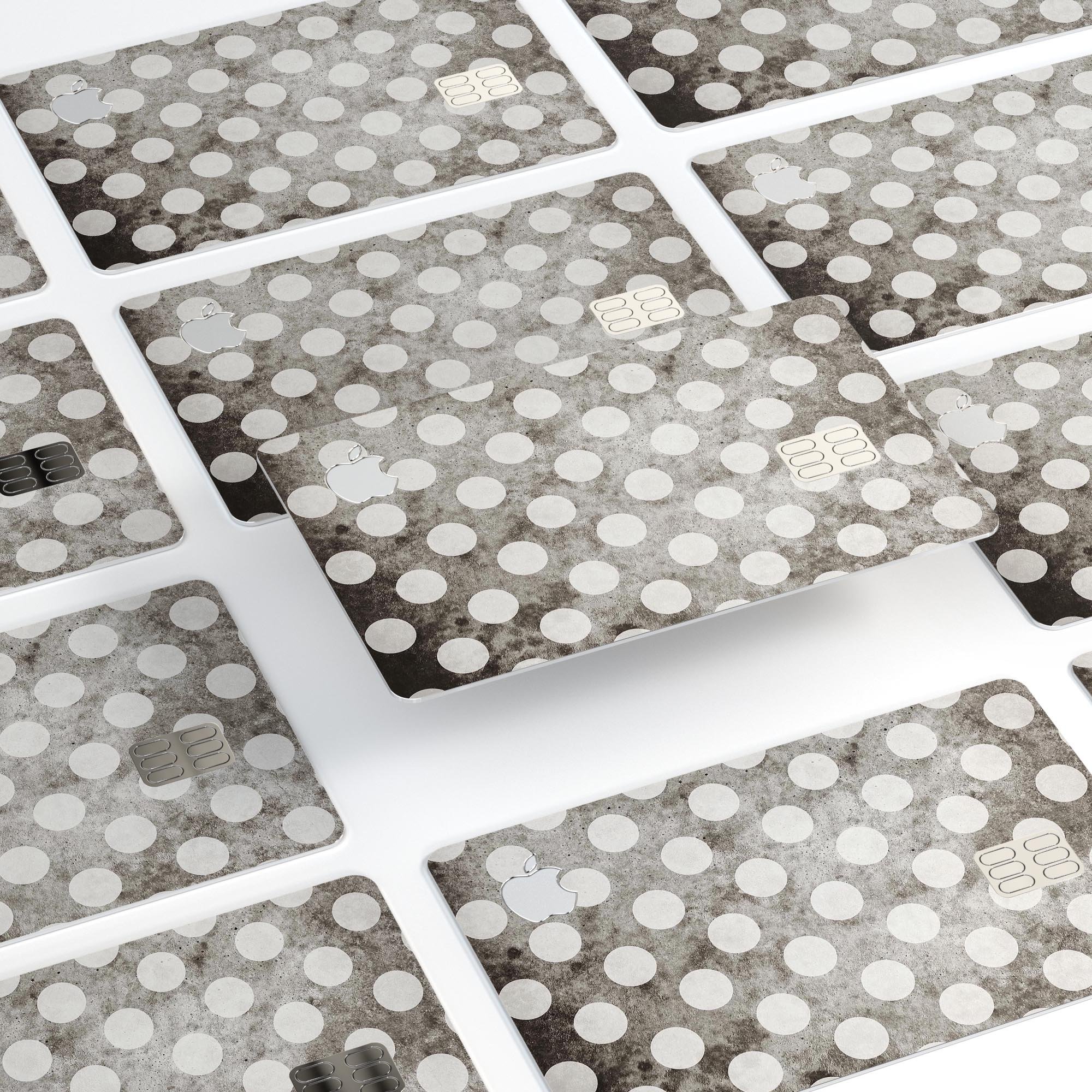 Black and Concrete Surface Polka Dots decal for Apple Card, showcasing a stylish design with polka dots on a protective vinyl surface.