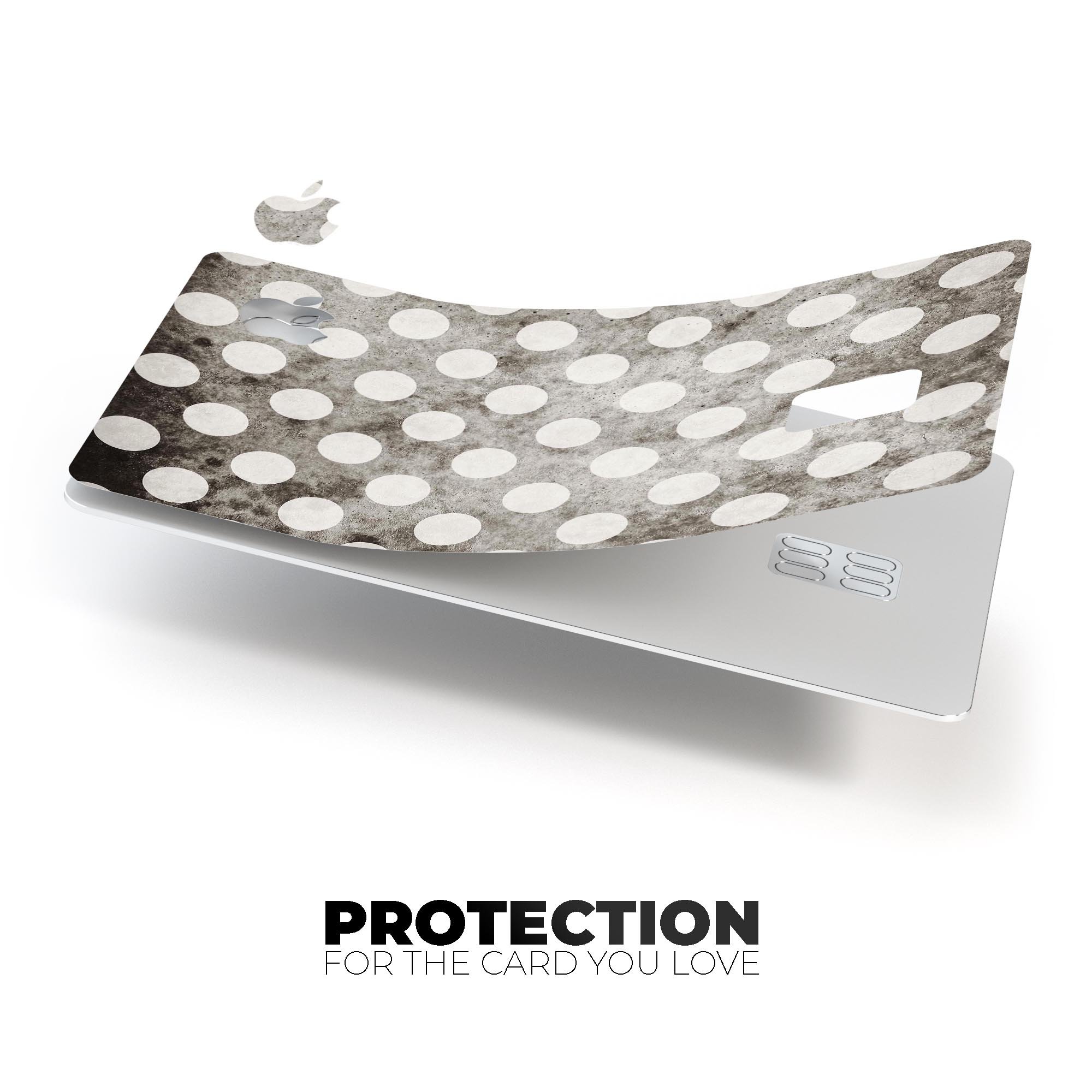 Black and Concrete Surface Polka Dots decal for Apple Card, showcasing a stylish design with polka dots on a protective vinyl surface.