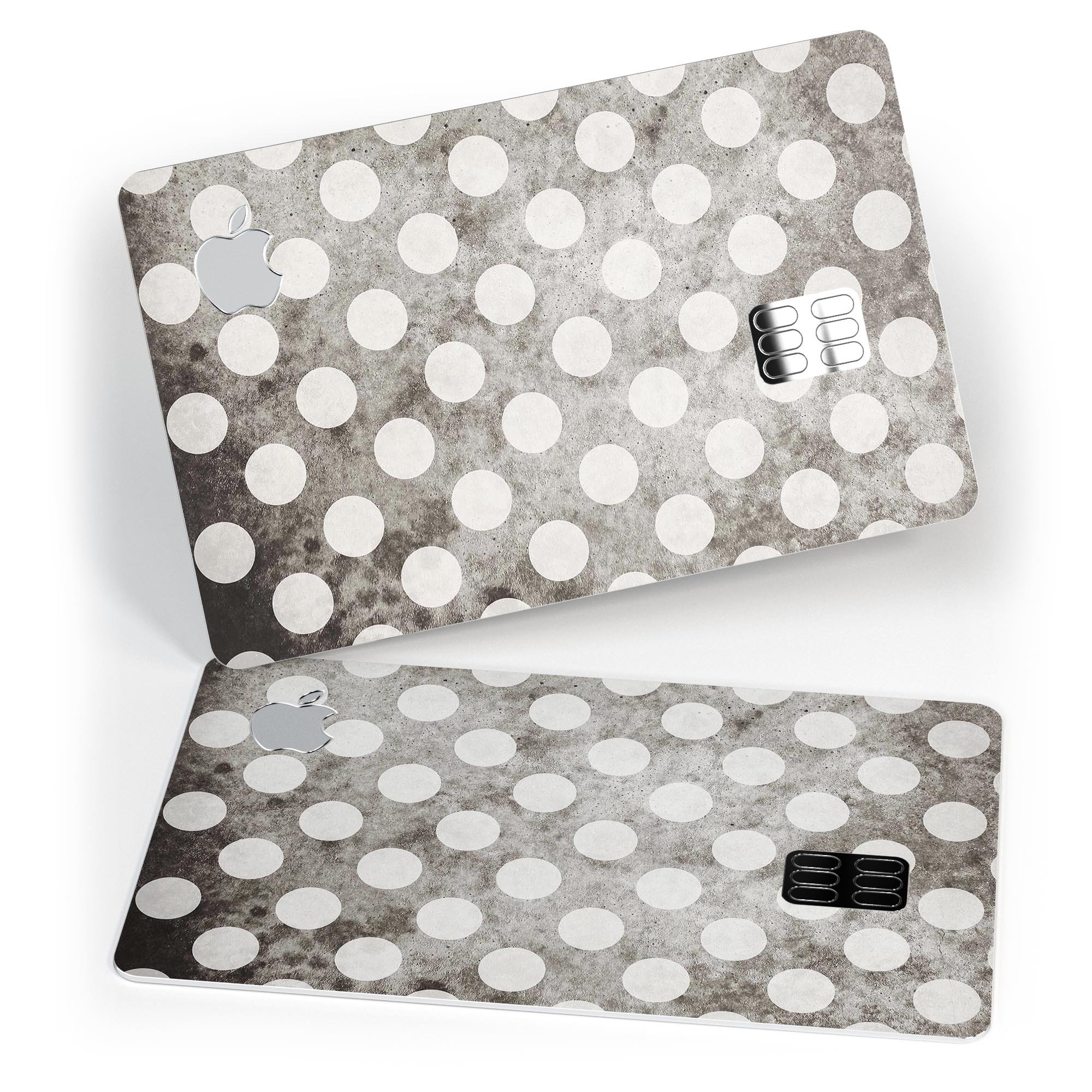 Black and Concrete Surface Polka Dots decal for Apple Card, showcasing a stylish design with polka dots on a protective vinyl surface.