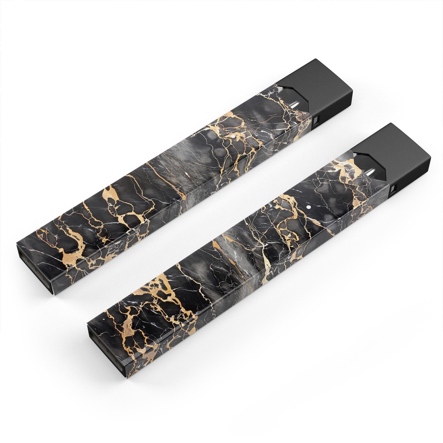 Black and Gold Marble Surface skin wrap for JUUL vaping device, showcasing its elegant design and protective features.