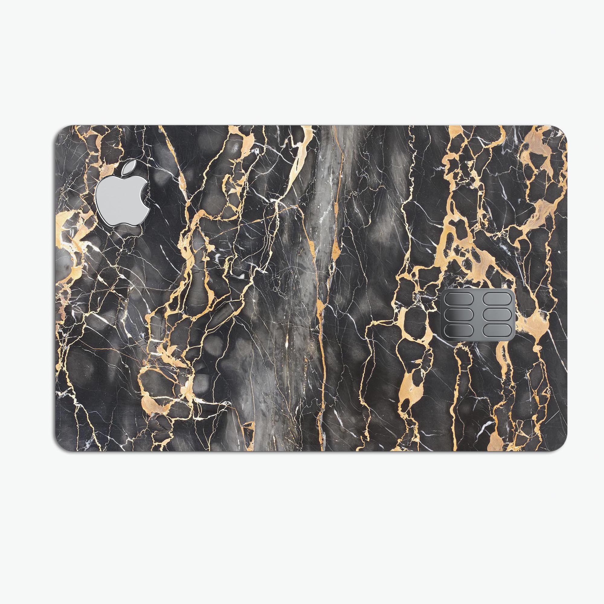 Black and Gold Marble Surface decal skin for Apple Card, showcasing a stylish and protective design.